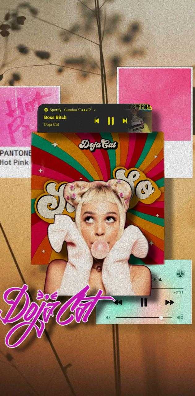 A Spotify playlist cover with a girl blowing a bubble gum. - Spotify, Doja Cat