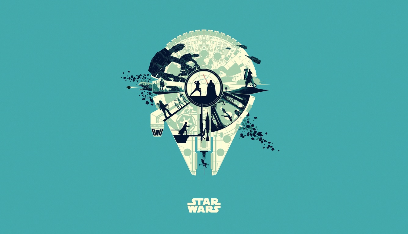 Star Wars wallpaper with the Millennium Falcon and characters - Star Wars