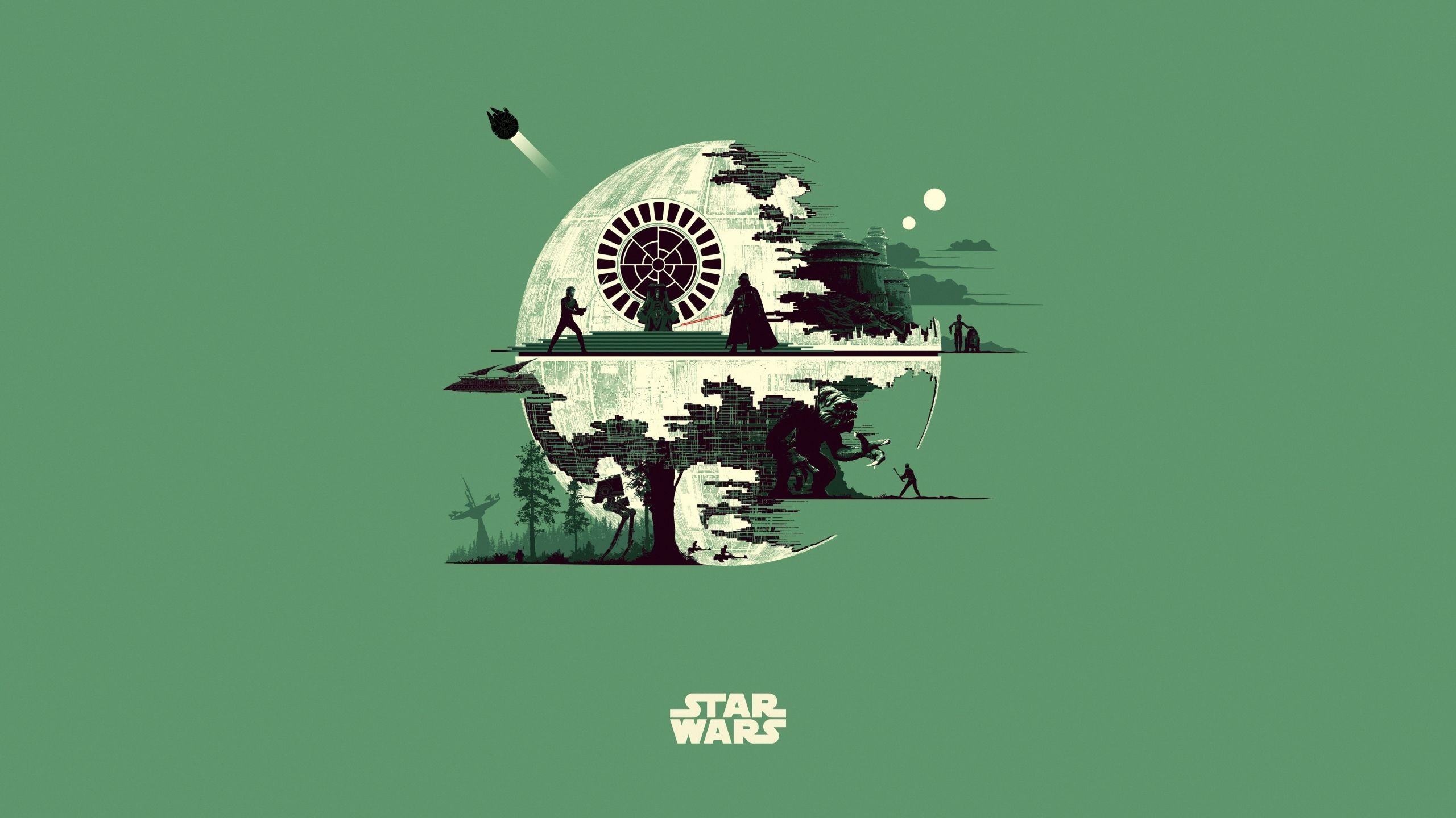 The death star from star wars with a green background - Star Wars