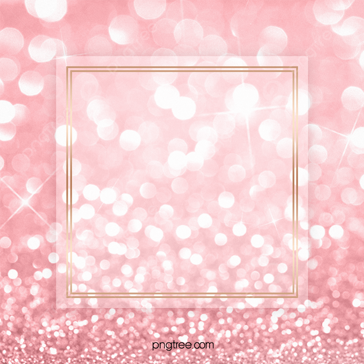 Rose gold square frame on a pink glitter background - Bright, border