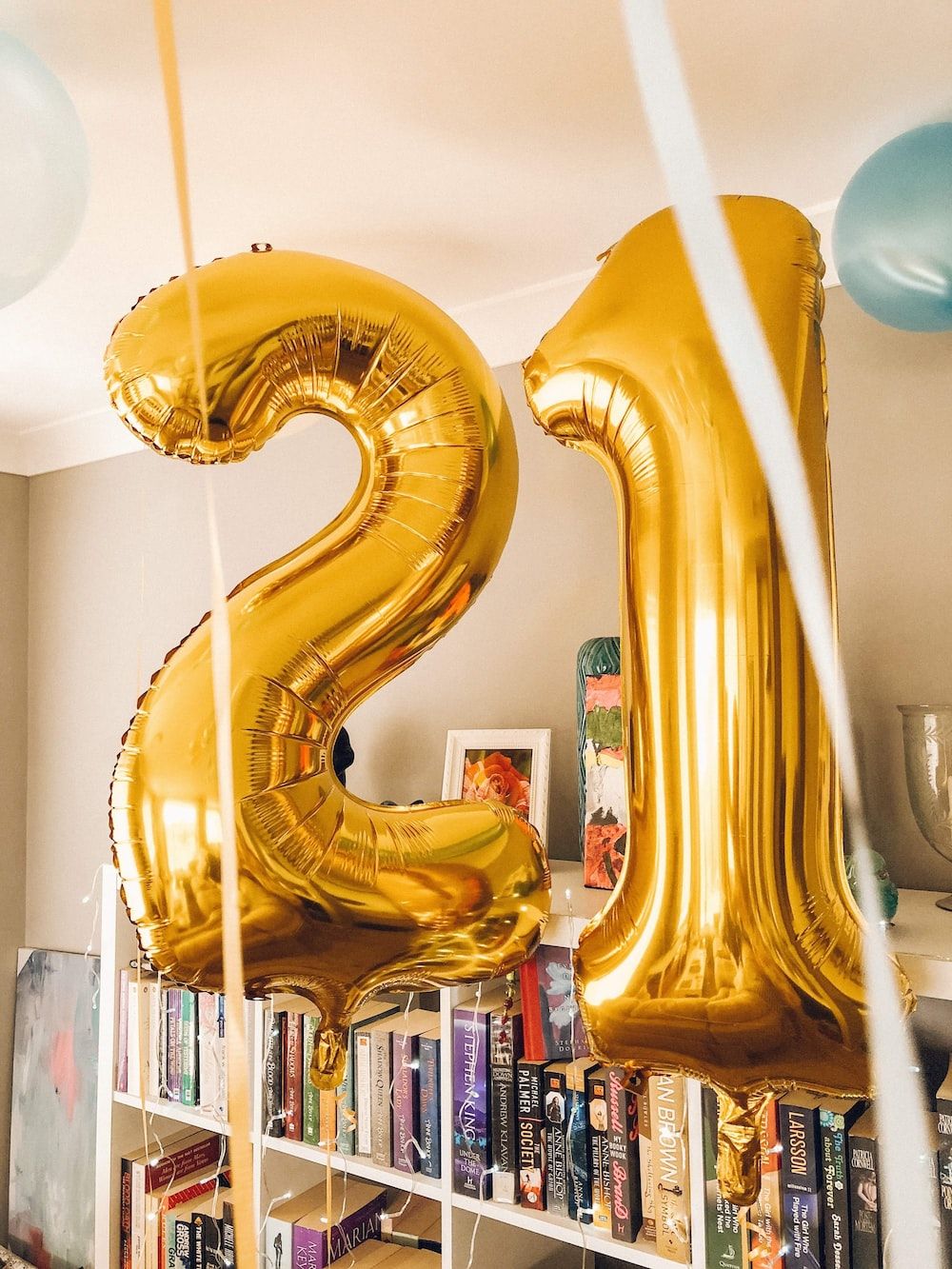 A gold balloon with the number 21 on it - Birthday, 21, balloons