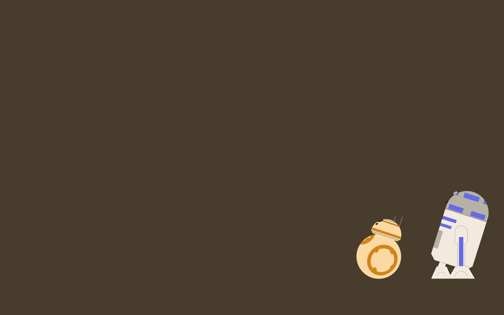 A brown background with R2D2 and BB8 on the right - Star Wars