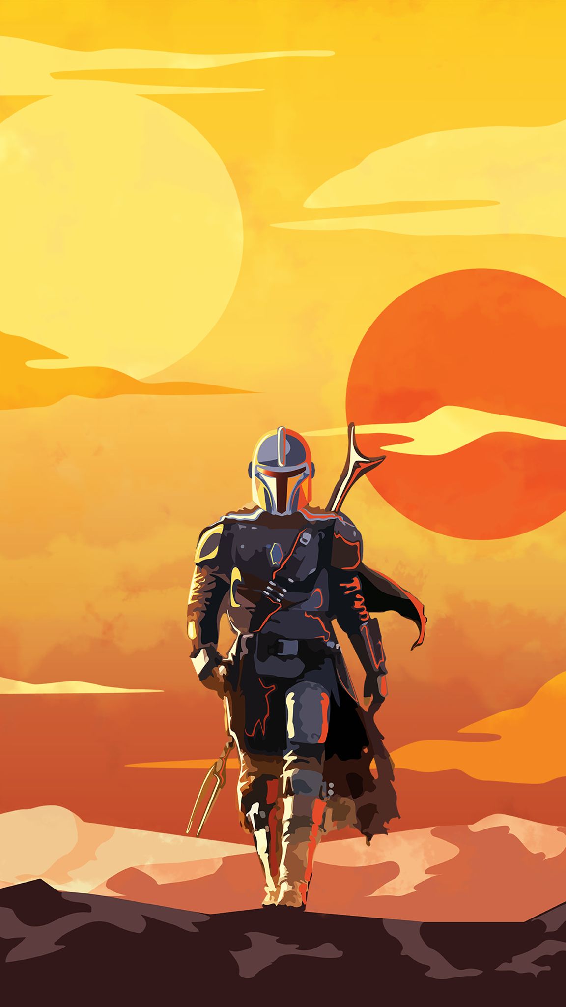 A man in armor walking through the desert - Star Wars