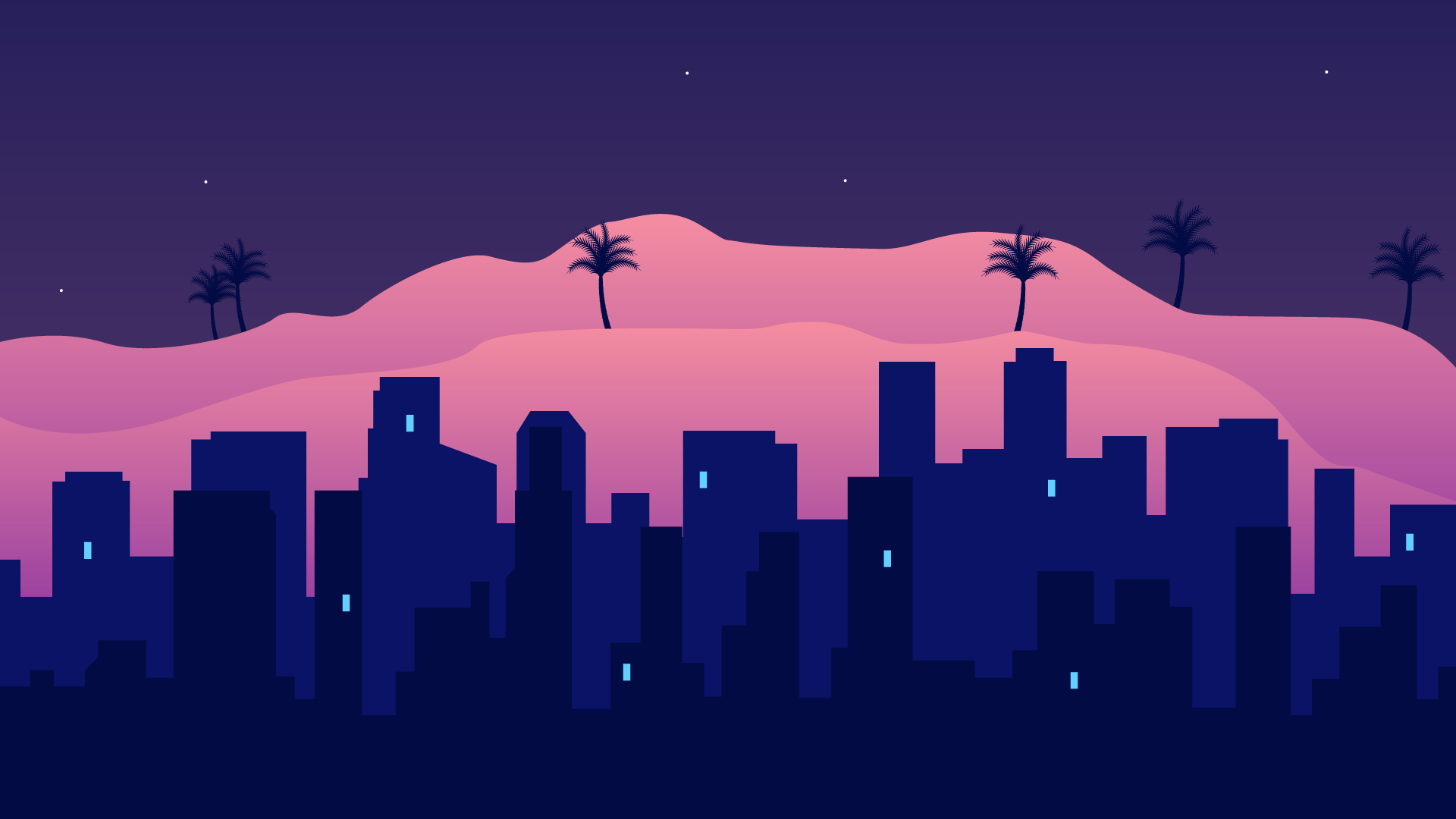 A city skyline with palm trees in the foreground - Chromebook