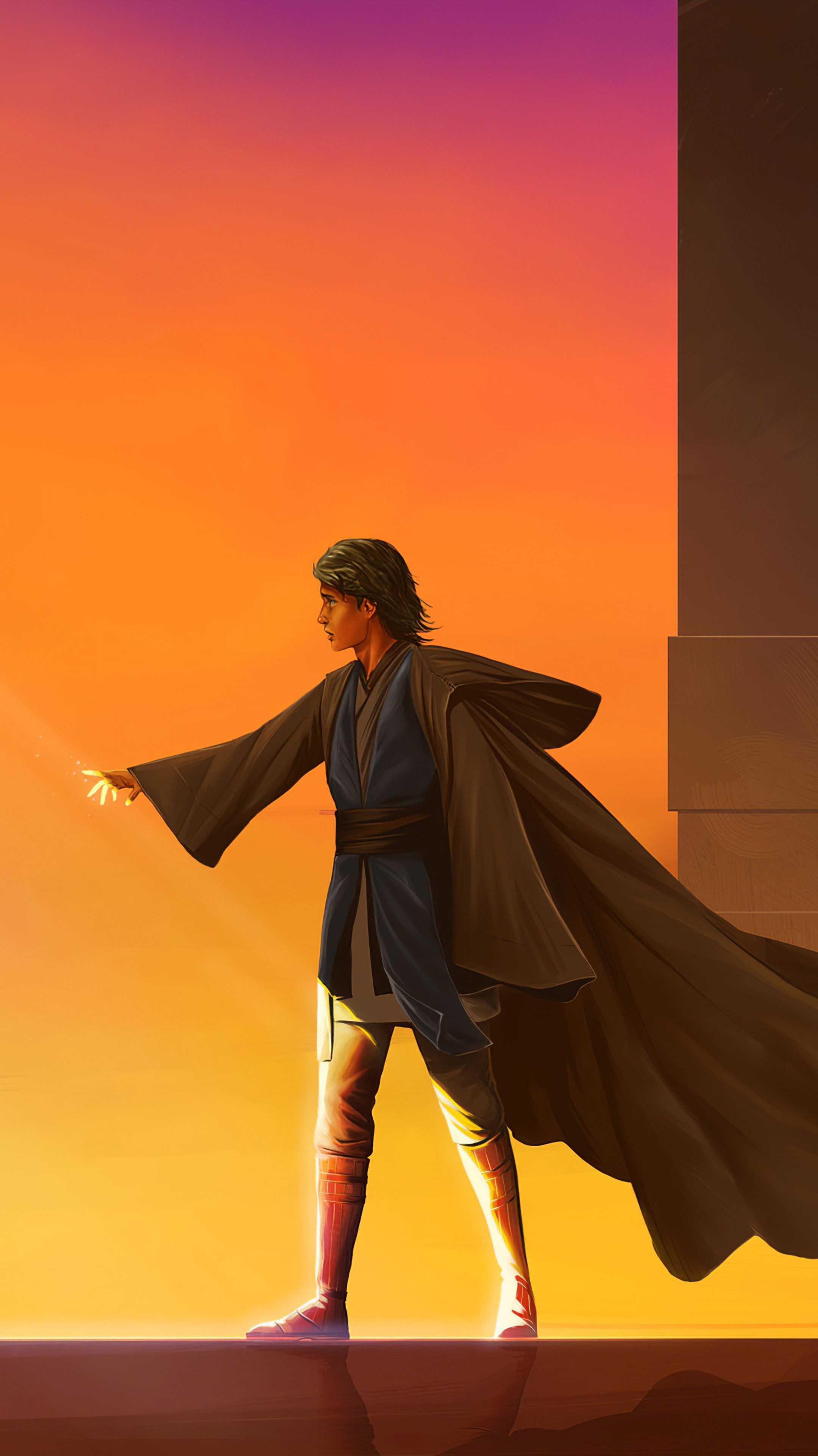 Anakin lightsaber against a sunset background - Star Wars