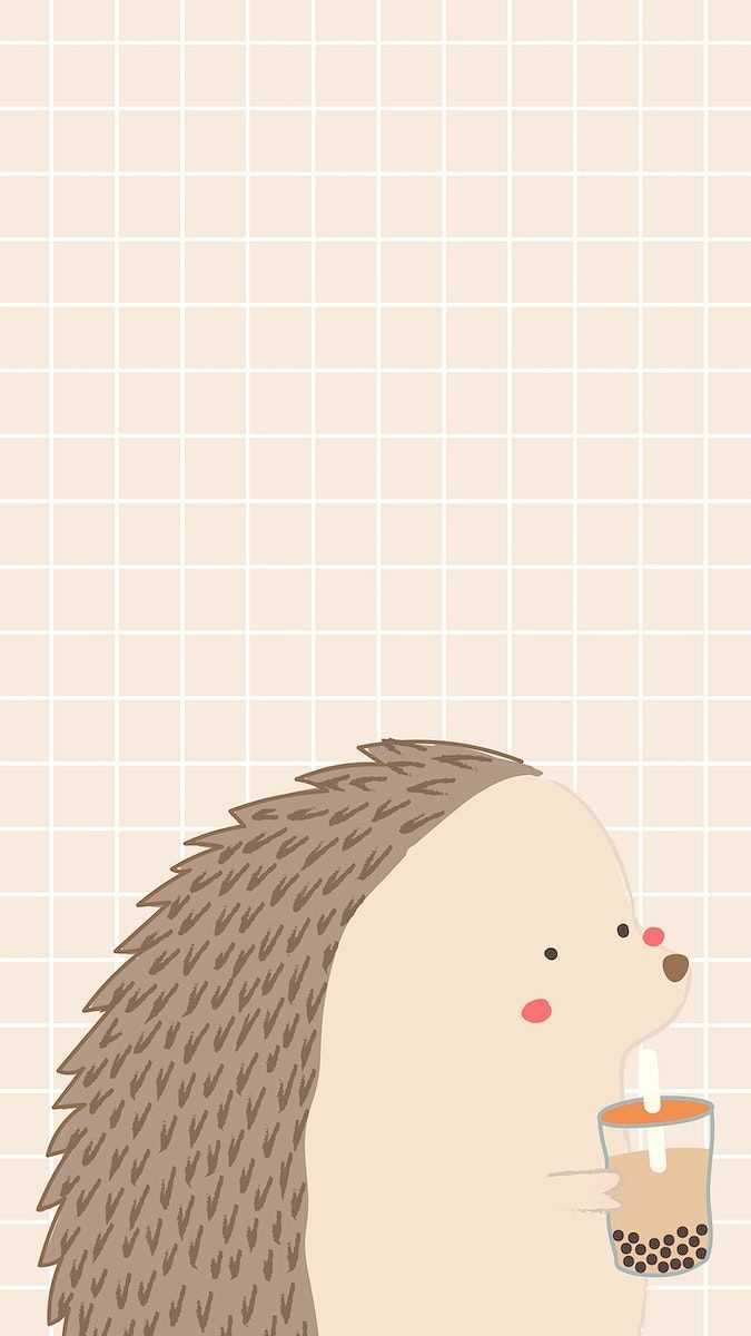 IPhone wallpaper of a hedgehog drinking bubble tea - Boba