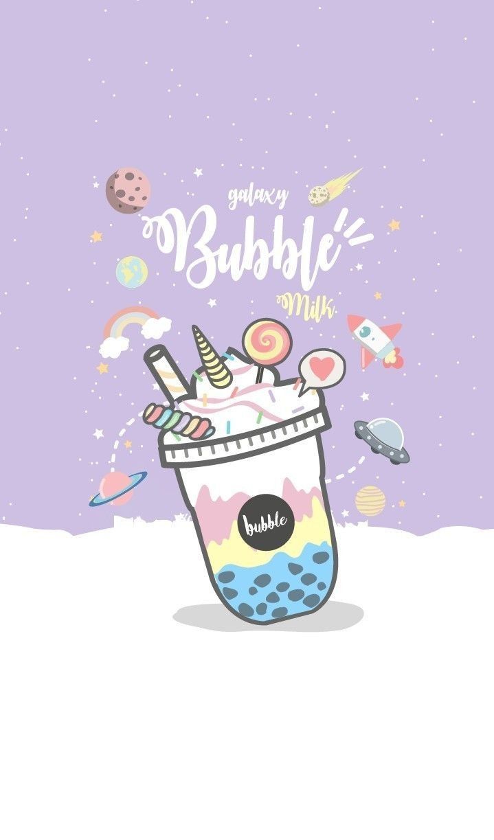 A galaxy bubble tea wallpaper with a purple background - Boba