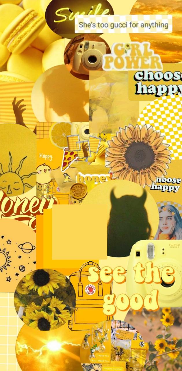A collage of yellow pictures with different words - Yellow