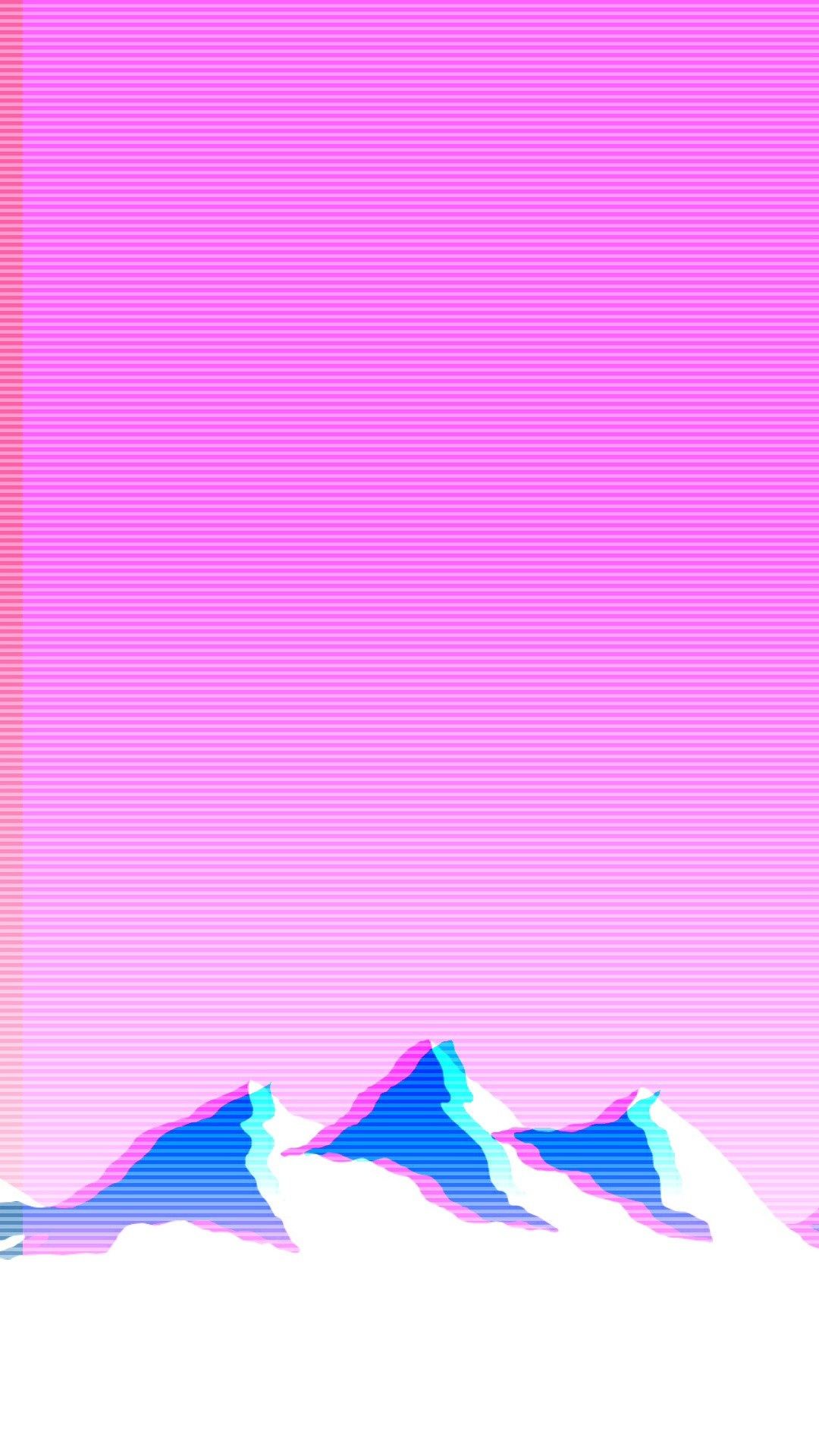 A pink and purple mountain illustration with a horizontal striped aesthetic. - Vaporwave