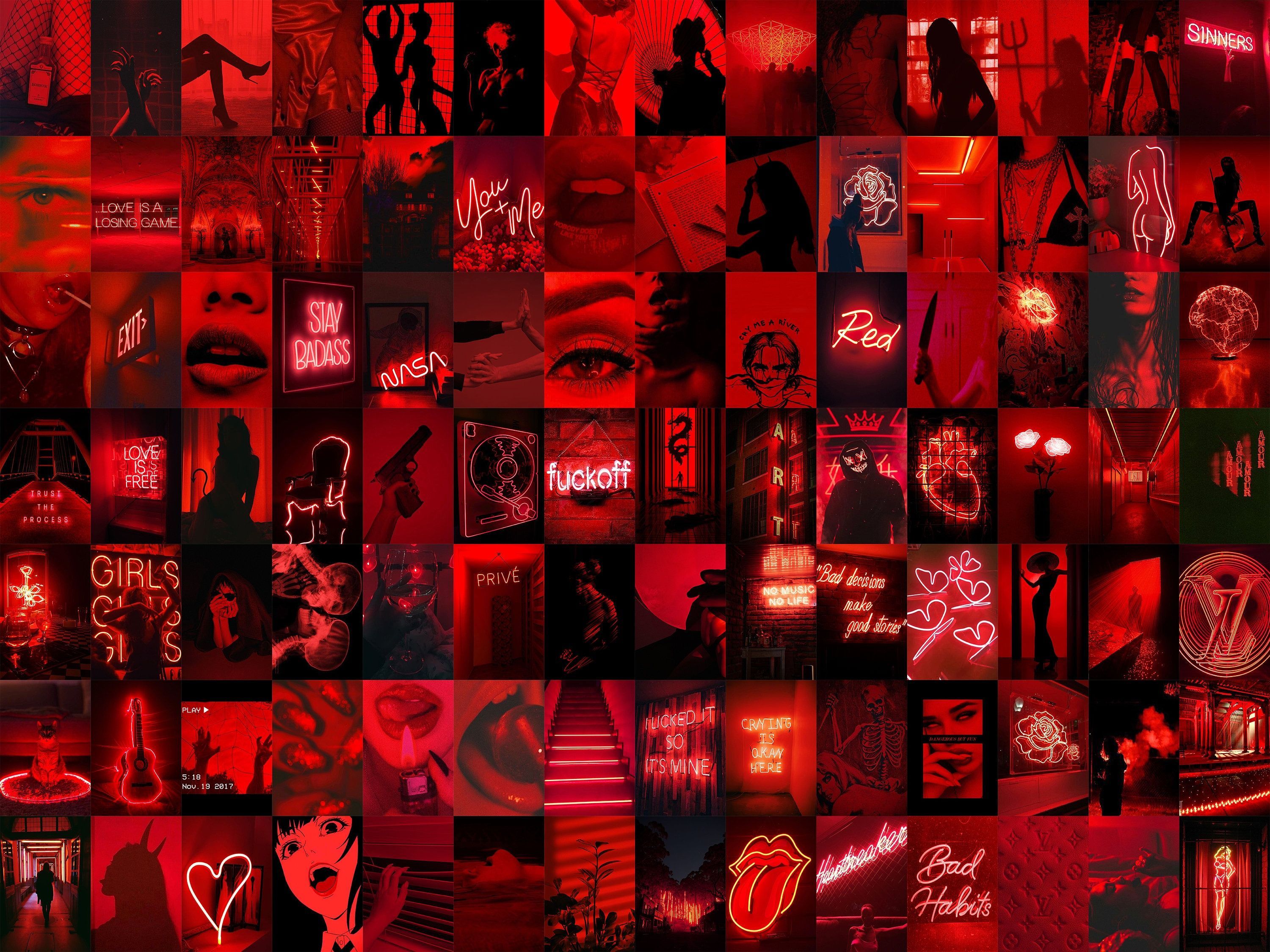 Aesthetic Red Collage Wallpapers for Desktop and Mobiles - Dark red, neon red