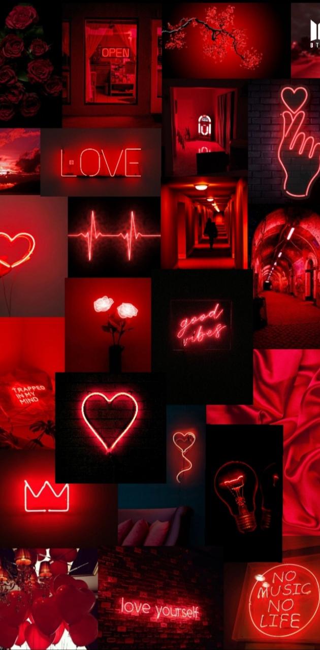 A collage of pictures with red neon lights - 