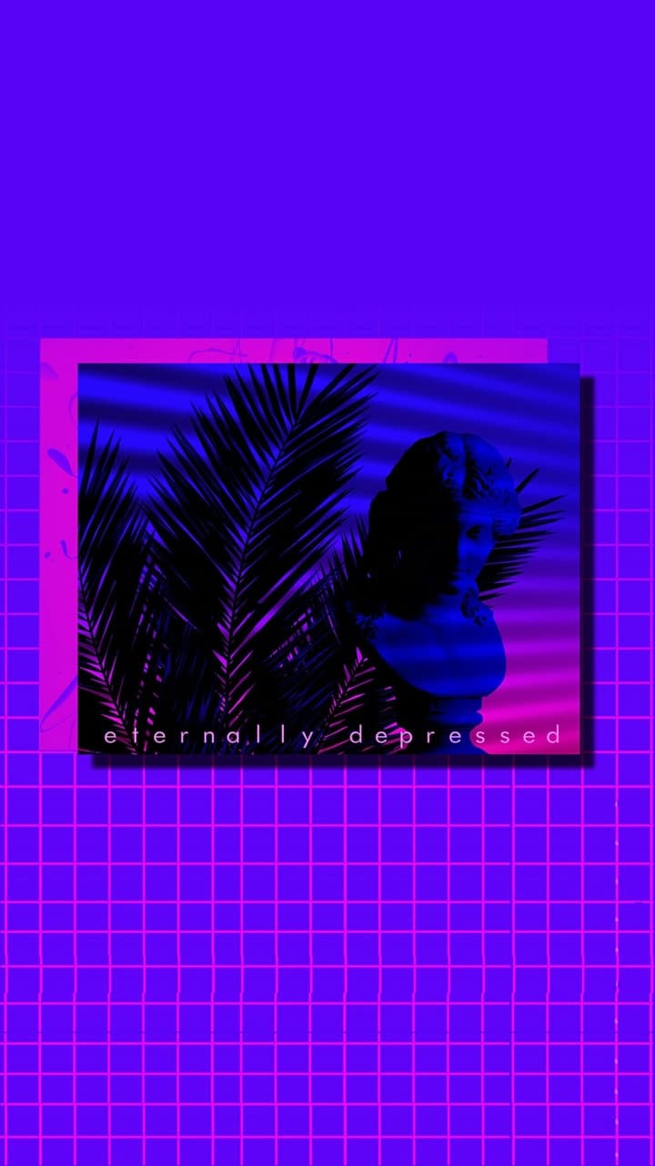 A purple background with palm trees and the word, alternatively - Vaporwave