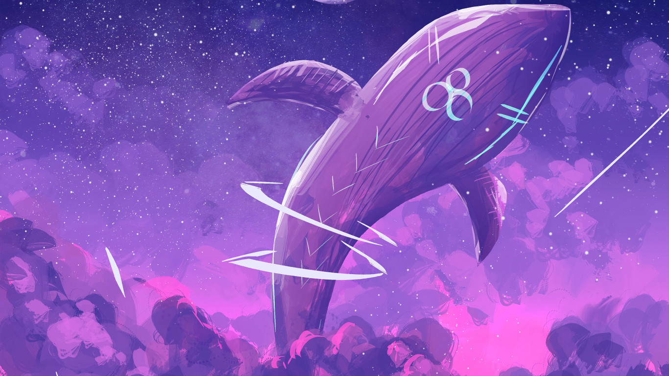 A purple planet with a purple ship flying over it - Vaporwave