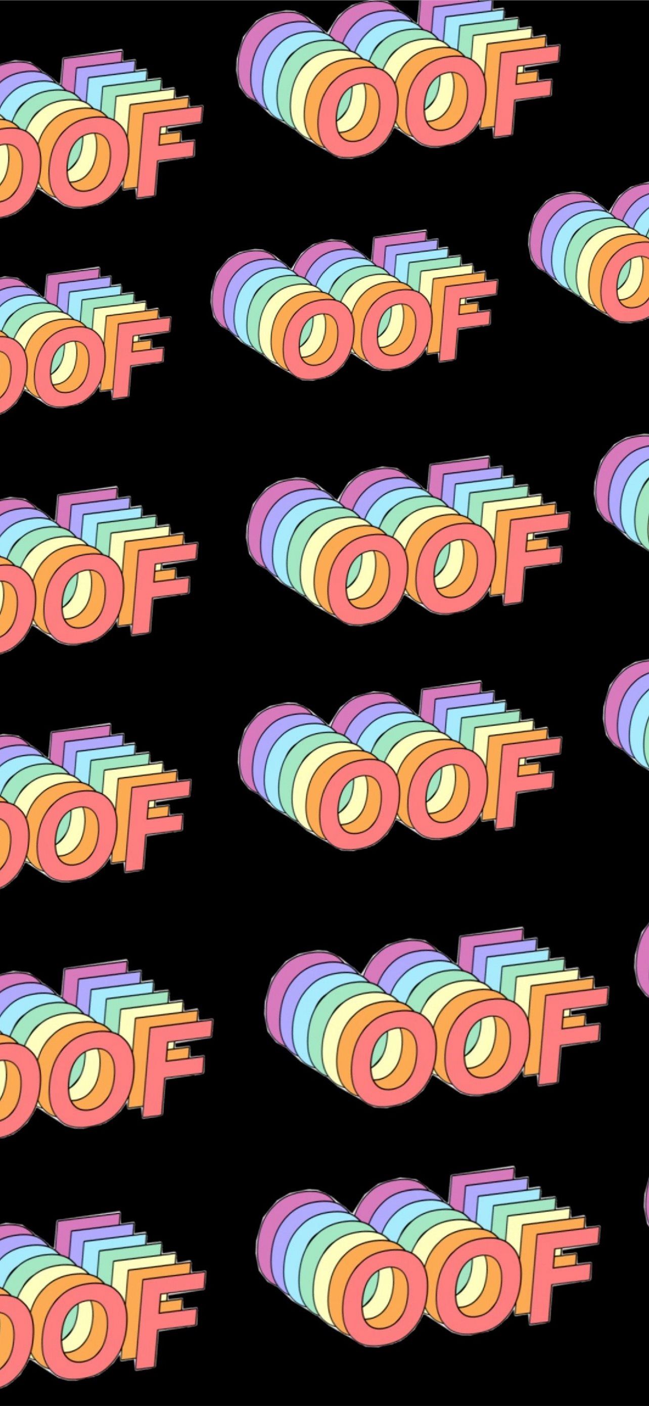 A pattern of rainbow colored letters that say oof - VSCO