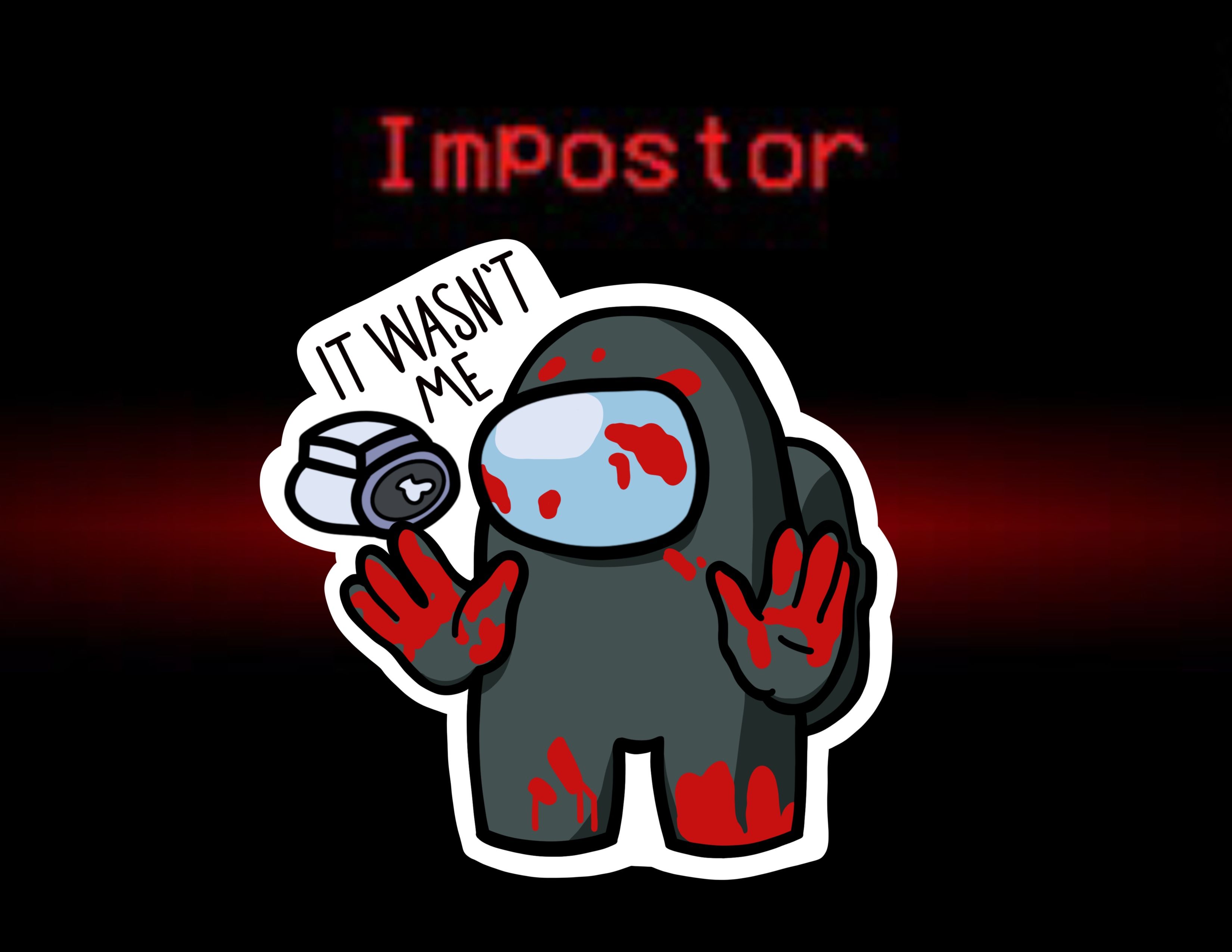 The imposter, a sticker with an alien holding up his hand - Among Us