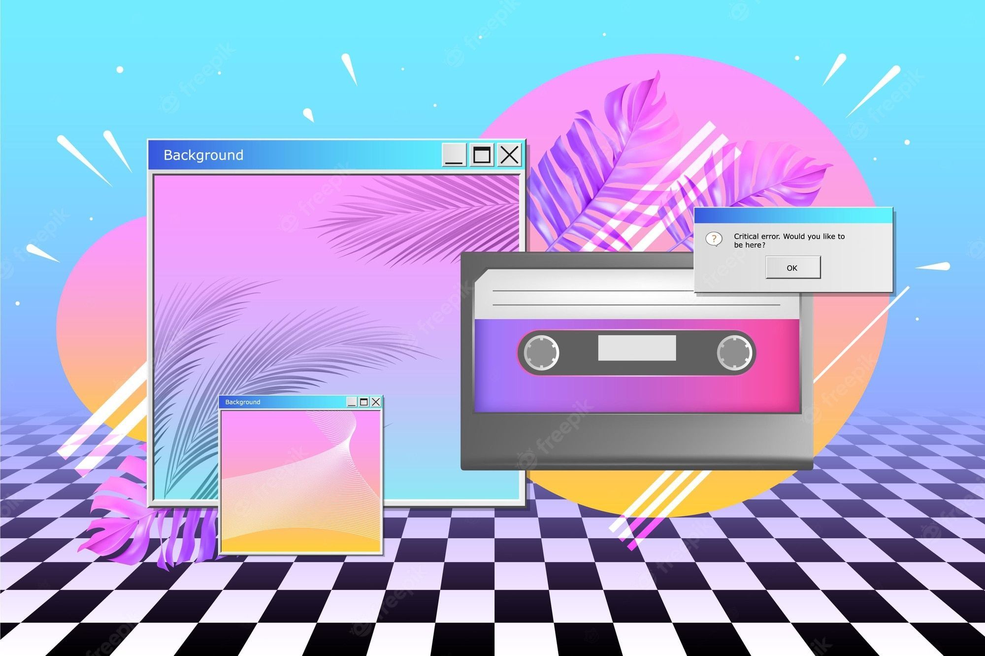 A computer screen with an image of palm trees - Vaporwave, 2000s, technology