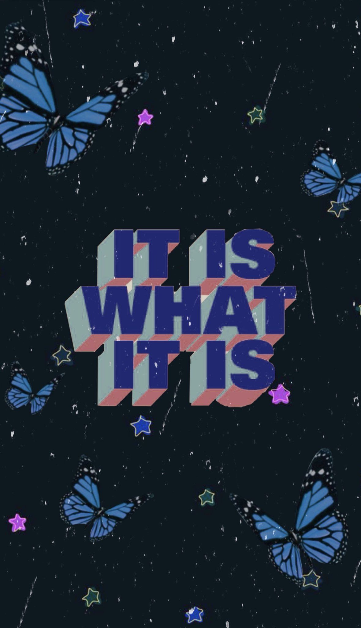 Aesthetic wallpaper for phone with butterfly, stars and the words 