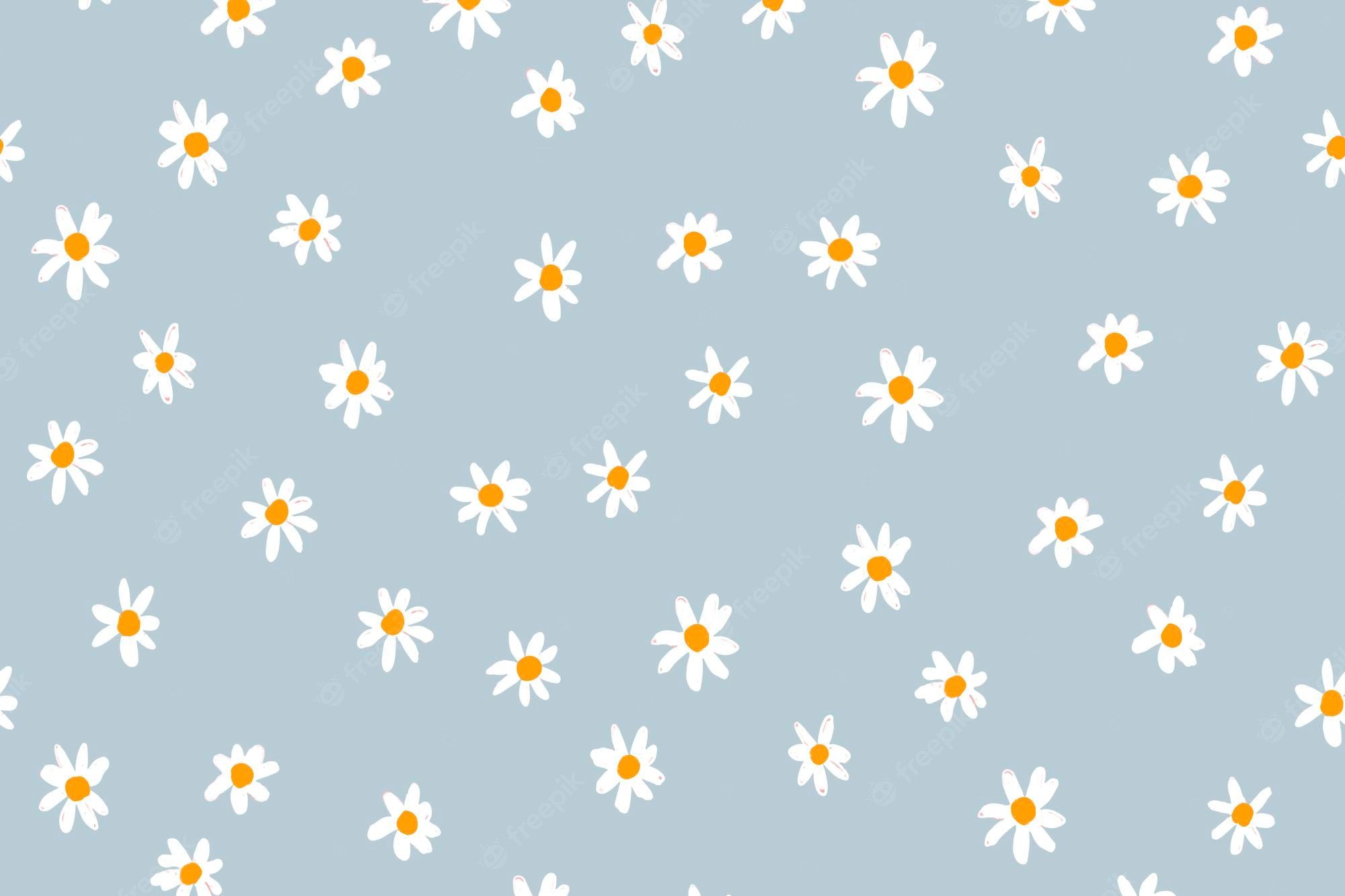 Seamless pattern of daisies on blue background - Desktop, pretty, pattern, daisy, vintage, cute, colorful, simple, vector, design, YouTube