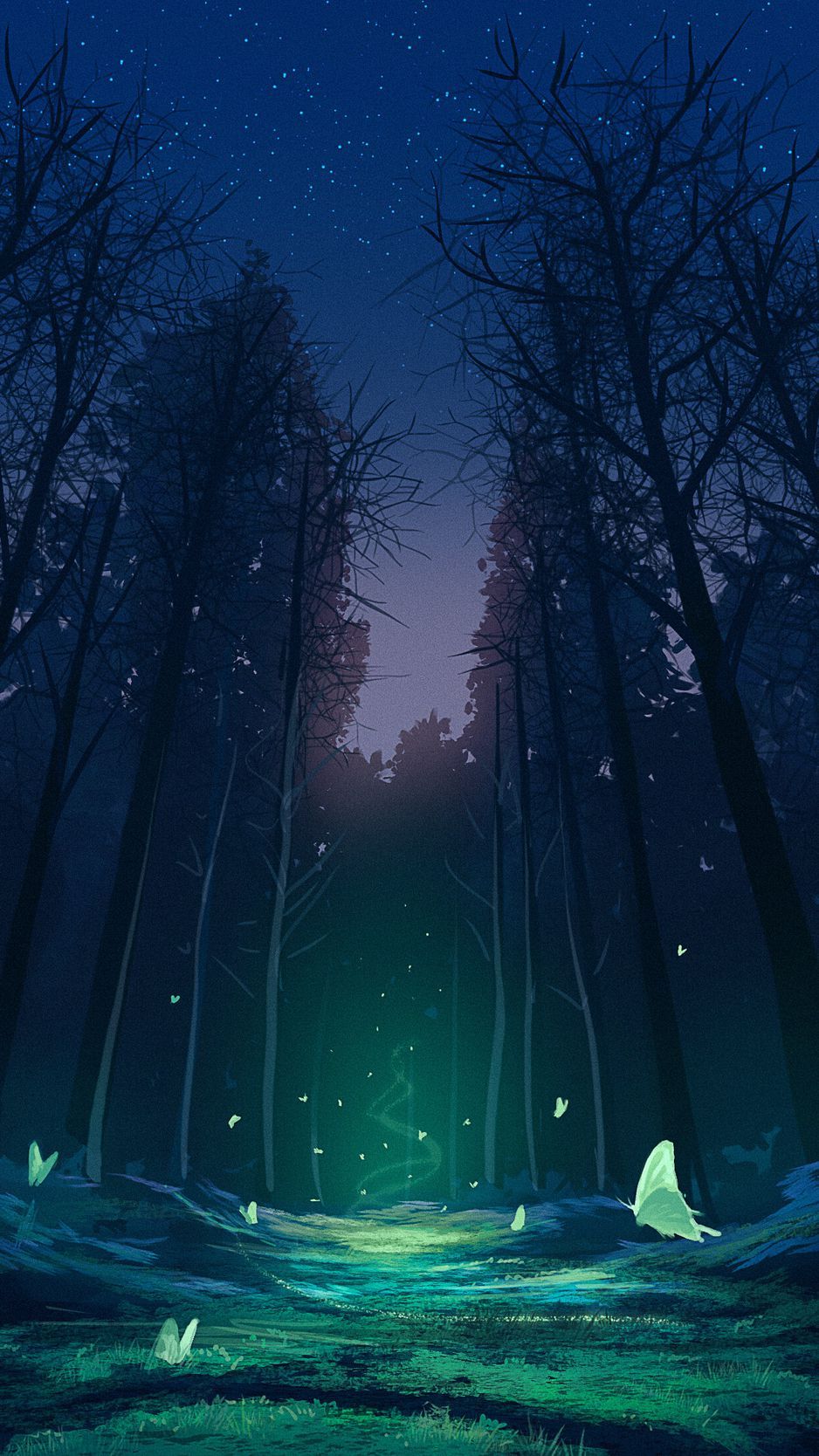 Download Wallpaper 938x1668 Forest, Magic, Butterflies, Fantasy, Art Iphone 8 7 6s 6 For Parallax HD Background