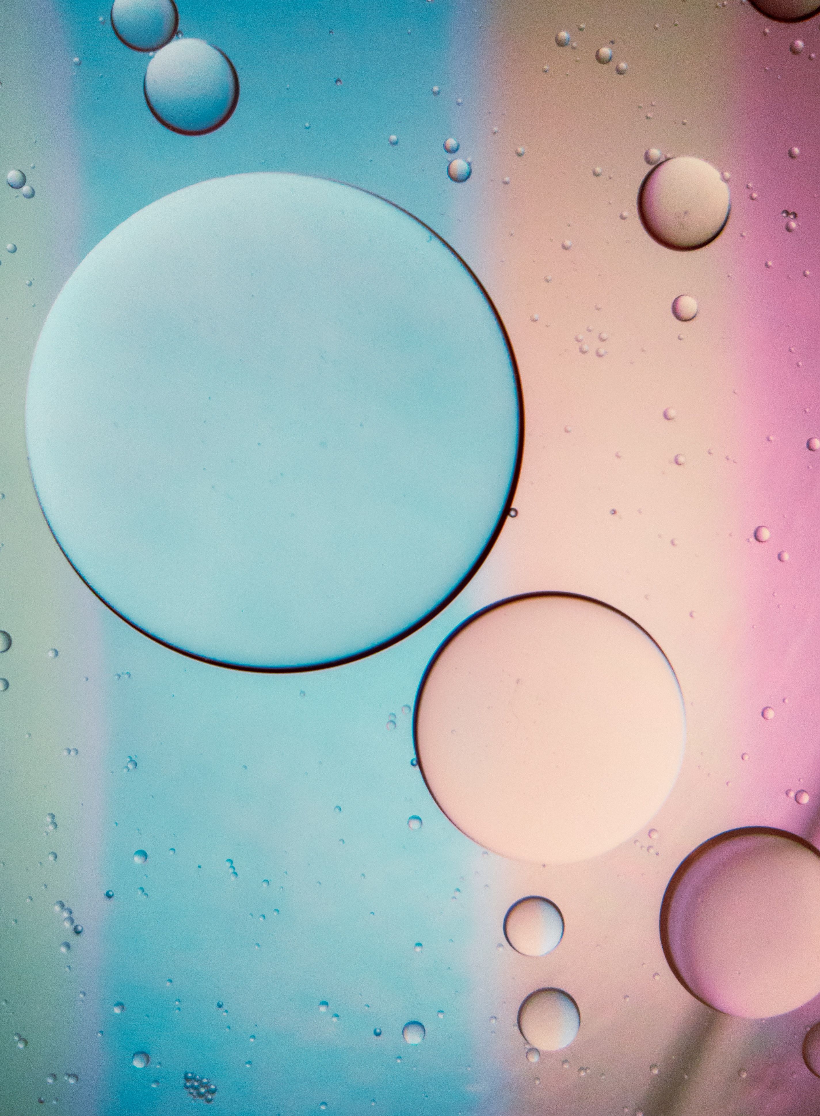Oil bubbles on a water surface with a colored background - Bubbles