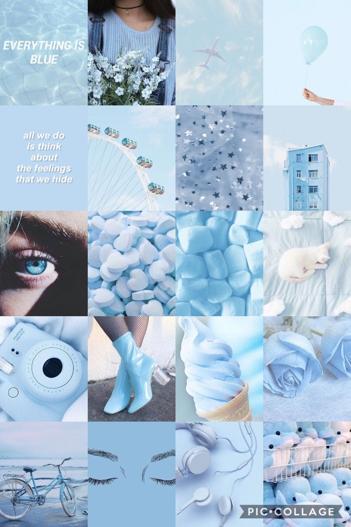 A collage of different pictures with blue backgrounds - Blue, light blue, pastel blue