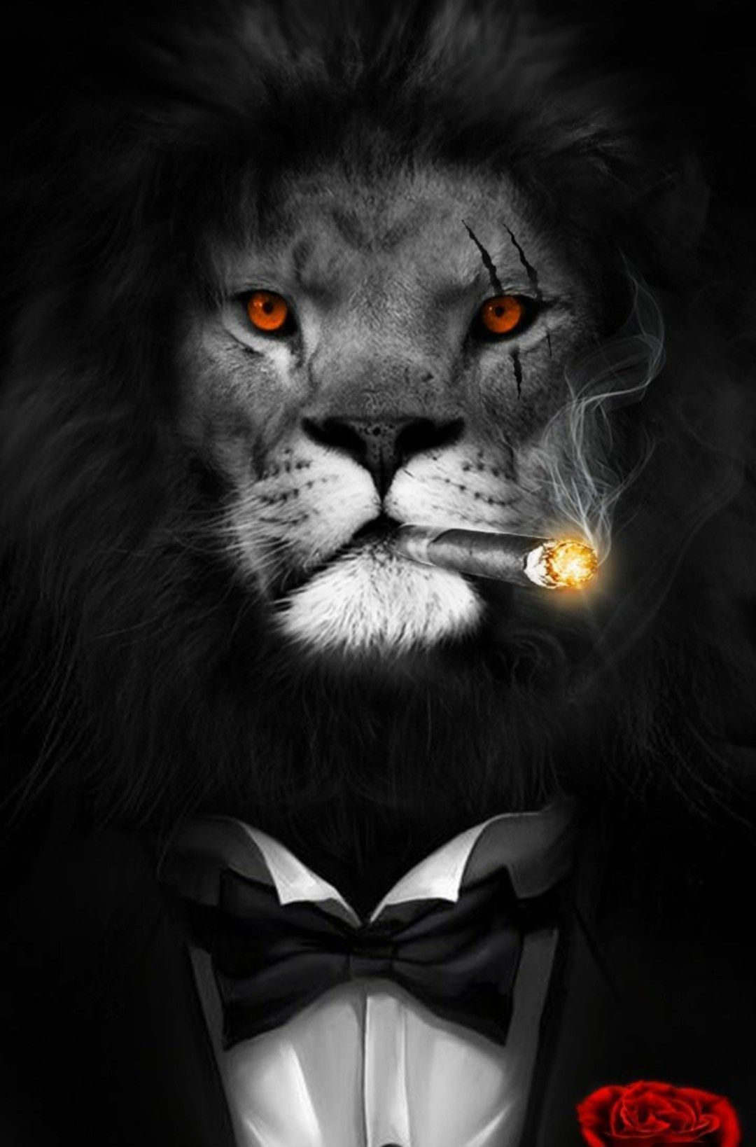 A lion wearing tuxedo and smoking cigarette - Lion