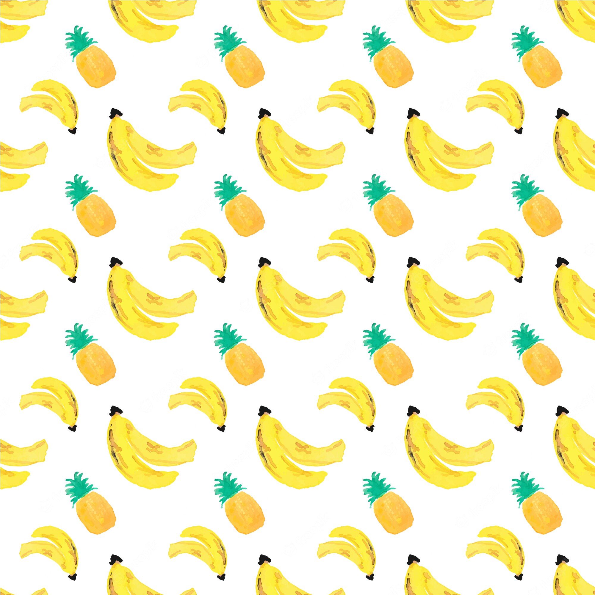 A watercolor pattern of bananas and pineapples - Banana