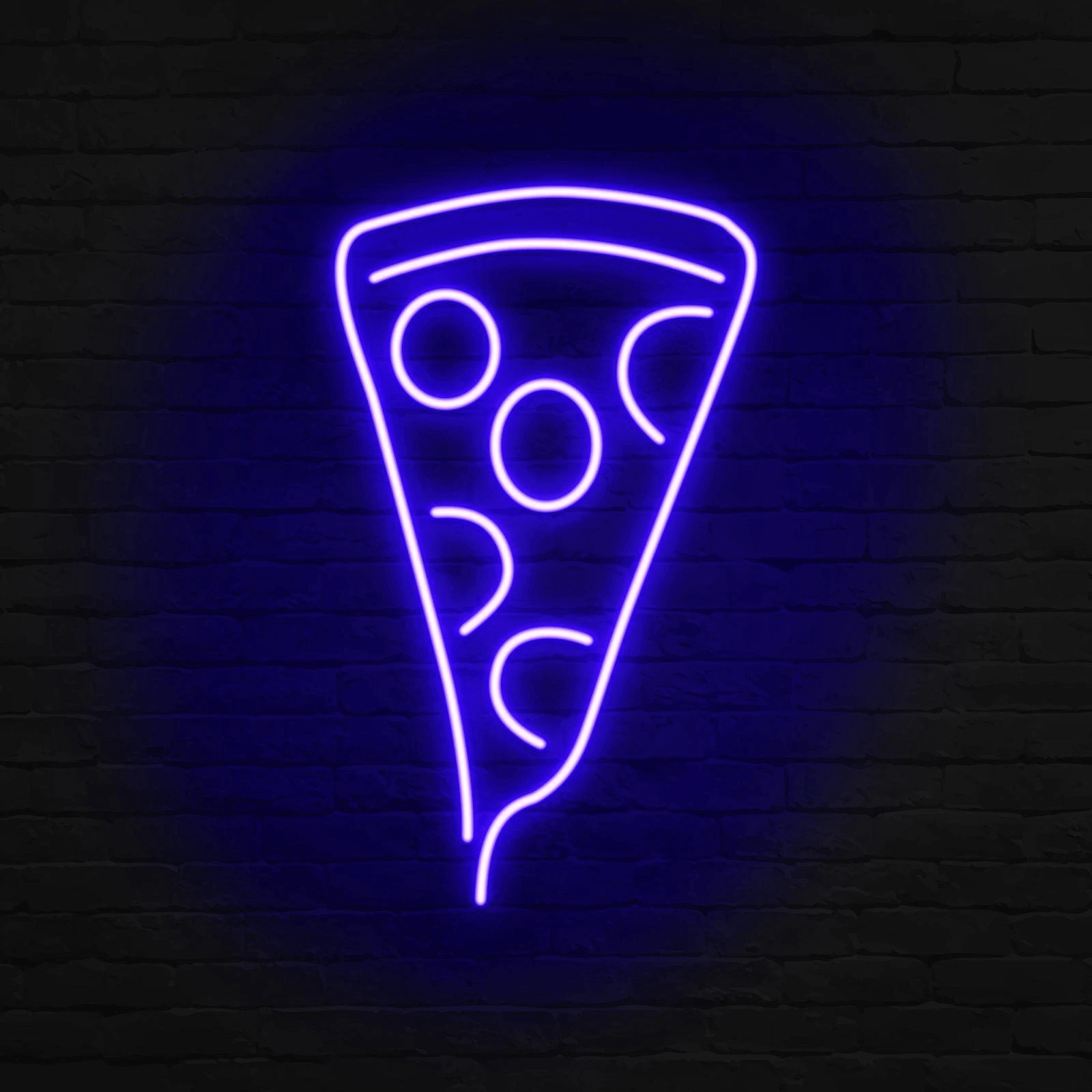 A neon sign of a slice of pizza - Neon blue