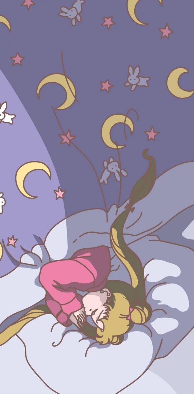 A cartoon character is laying on the bed - Sailor Moon