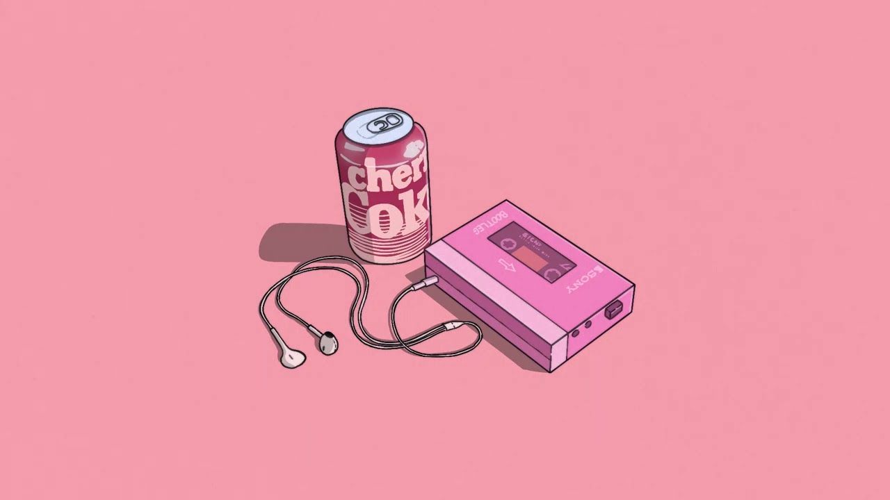 A pink can of soda and headphones on top - Lo fi