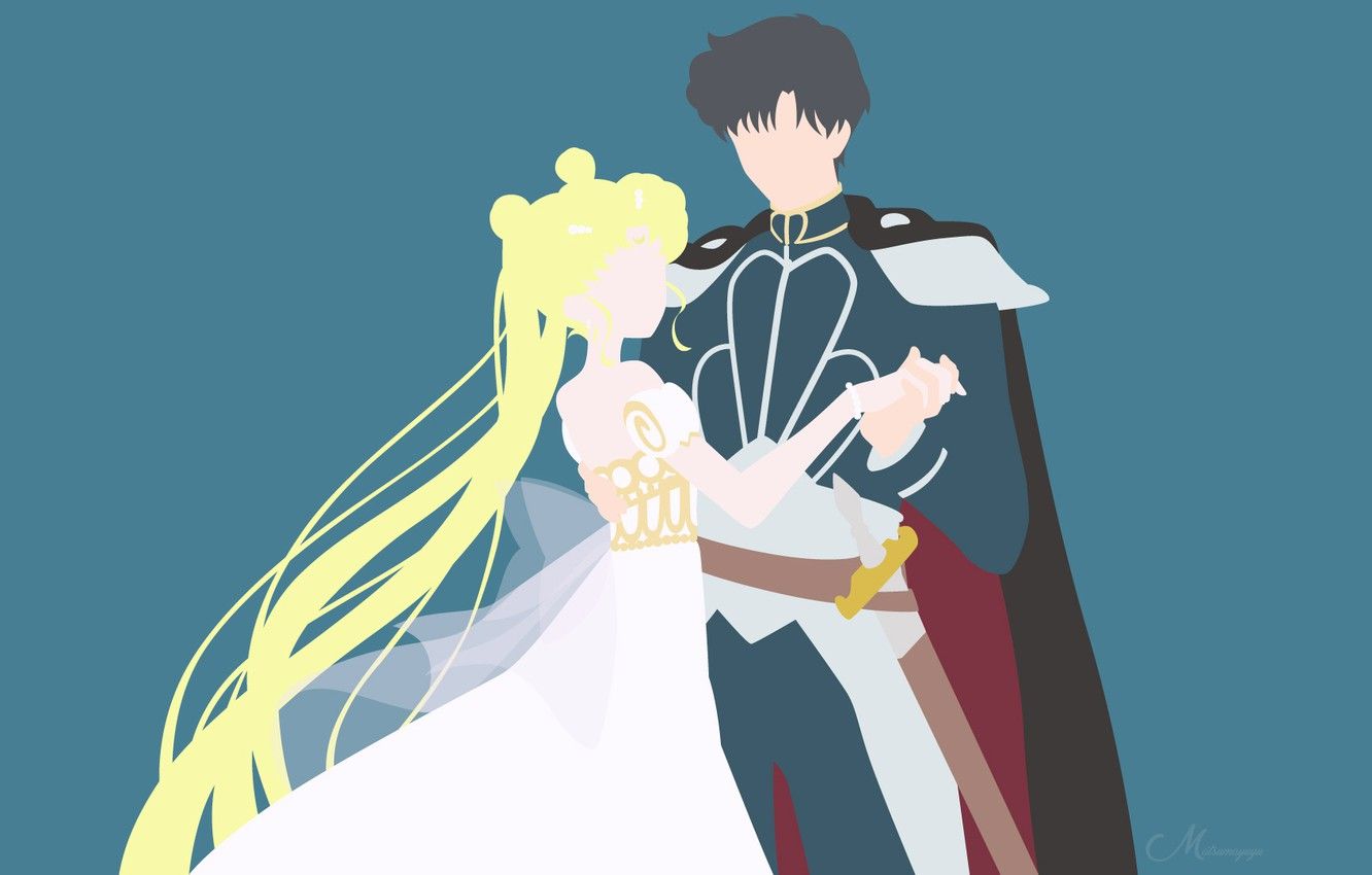 A cartoon of two people in wedding dresses - Sailor Moon