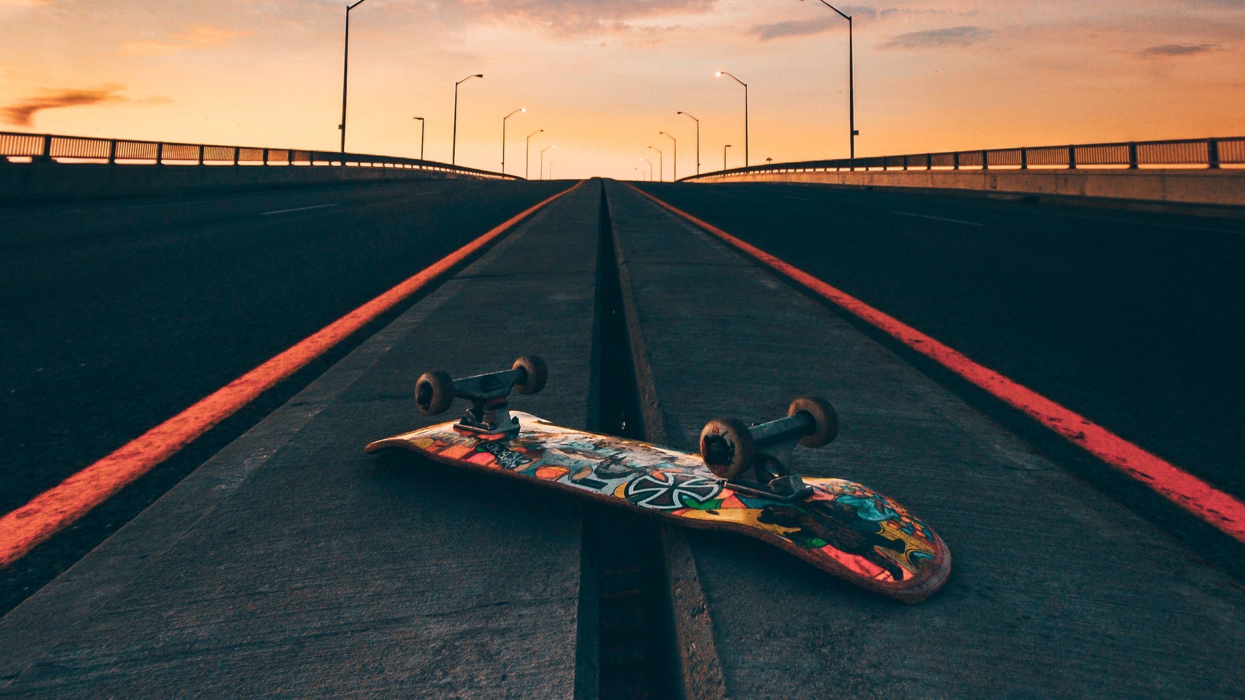 Skateboard on the road at sunset - Skate, skater