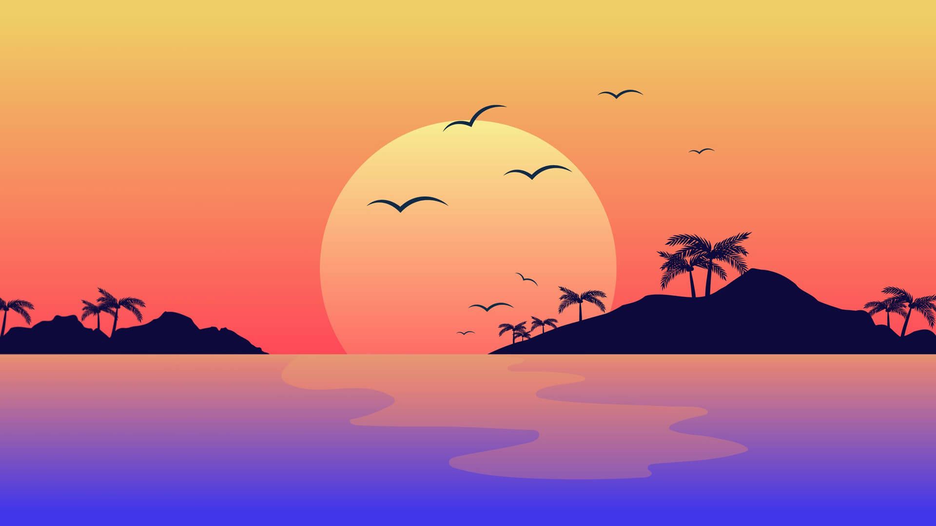 A beautiful sunset over a tropical island with palm trees. - 1920x1080, desktop