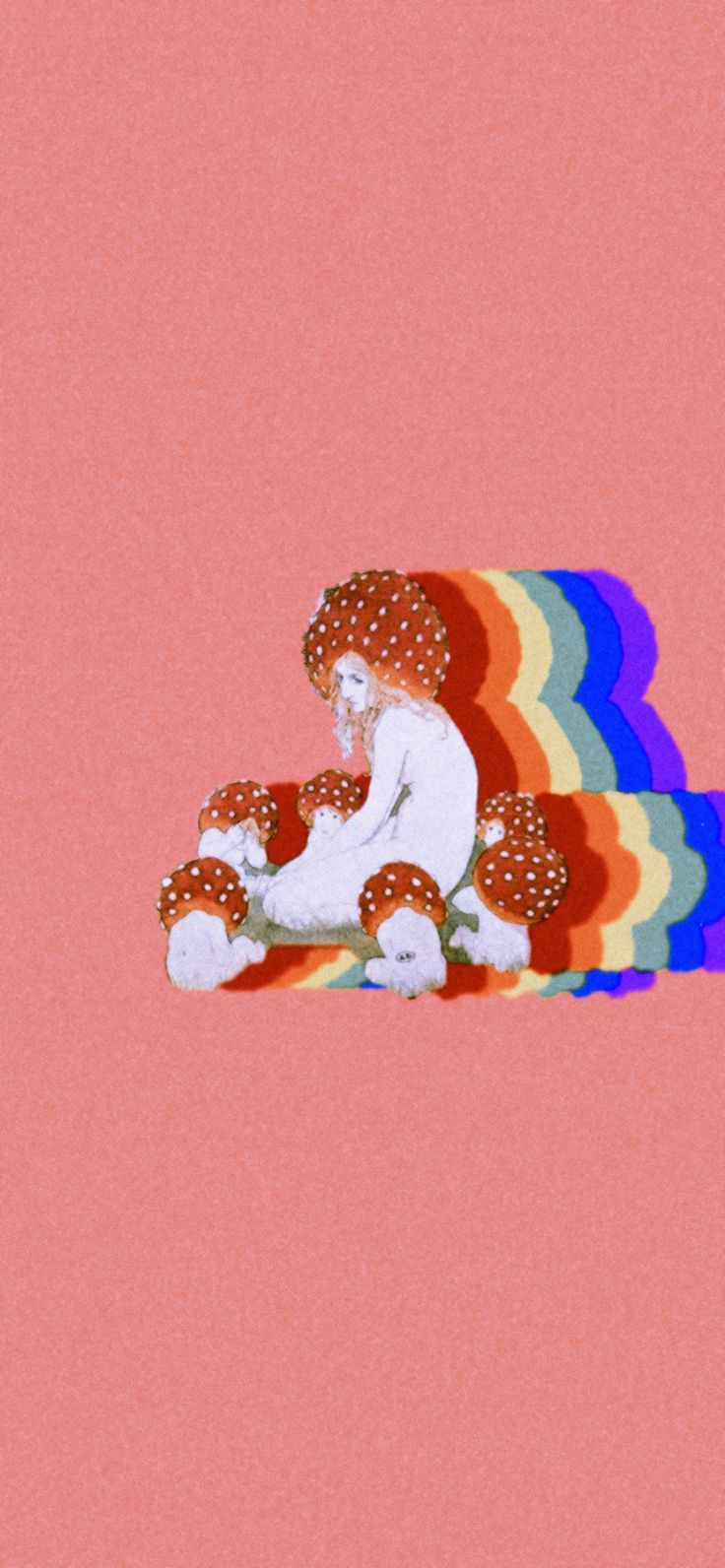 Aesthetic phone background of a person sitting on mushrooms - Mushroom