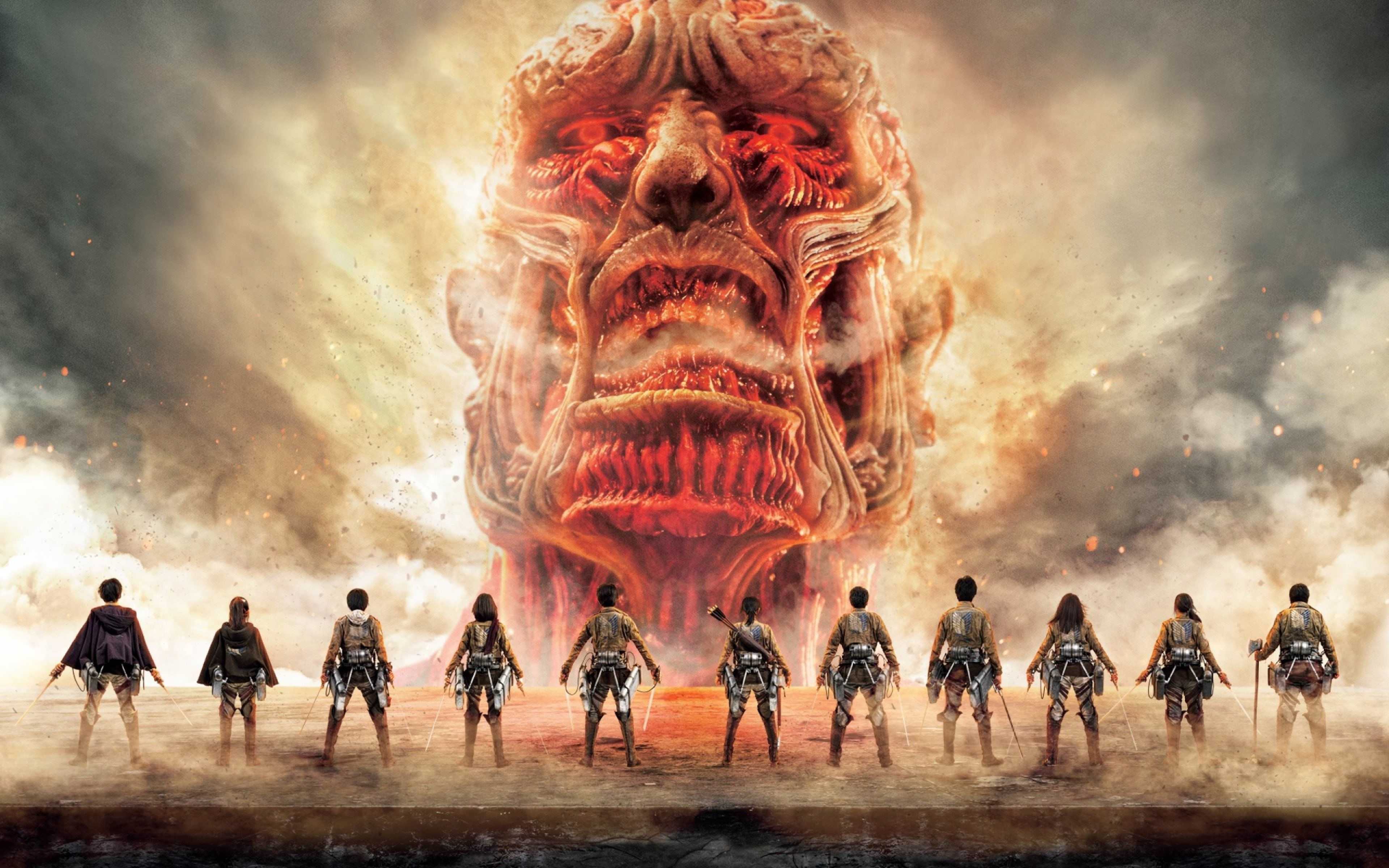 The Colossal Titan, one of the most feared and dangerous Titans, is about to attack the walls of the city. The soldiers are ready to fight, but they are no match for this giant monster. - Attack On Titan