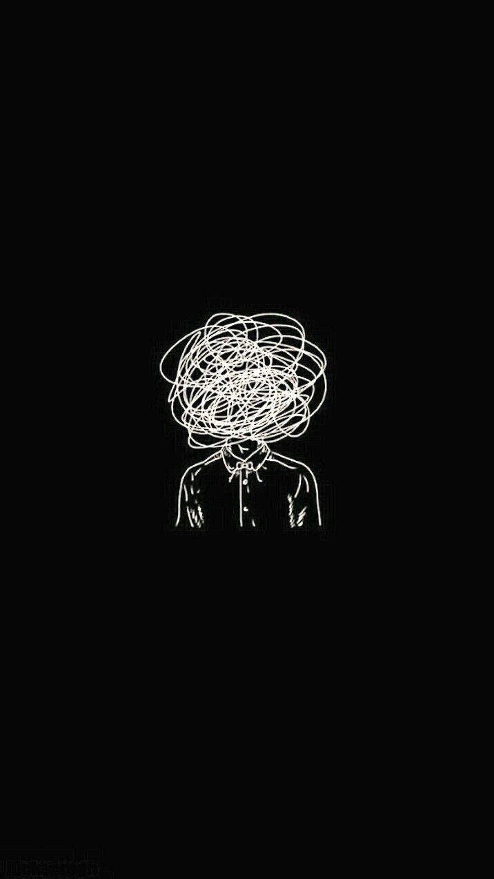 Black background with a white sketch of a person with a messy line for hair - Profile picture