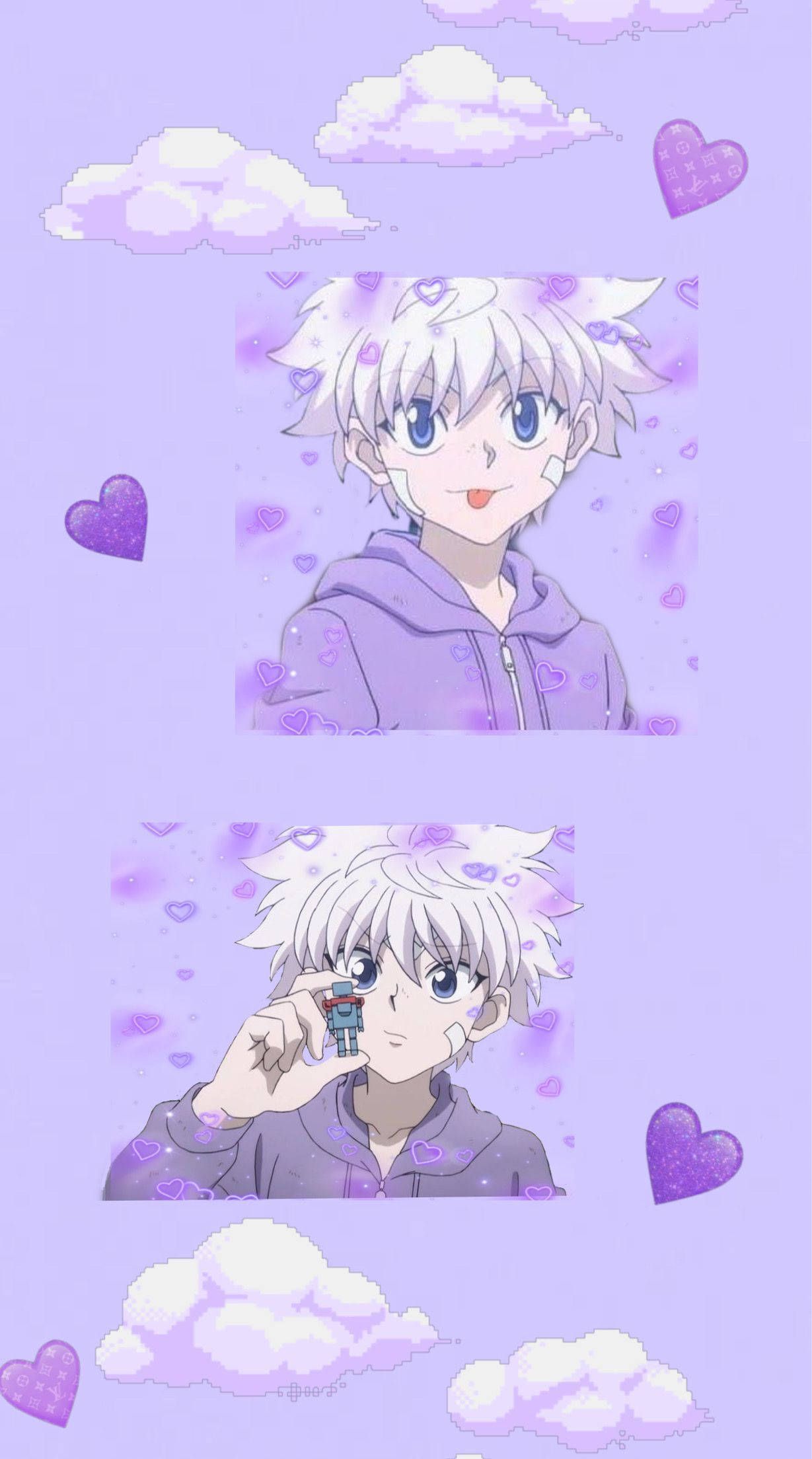 Download Pastel Purple With Hearts Killua Aesthetic Wallpaper