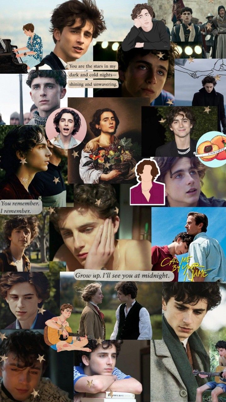 Collage of Timothee Chalamet as the lead in the film Call Me By Your Name. - Timothee Chalamet