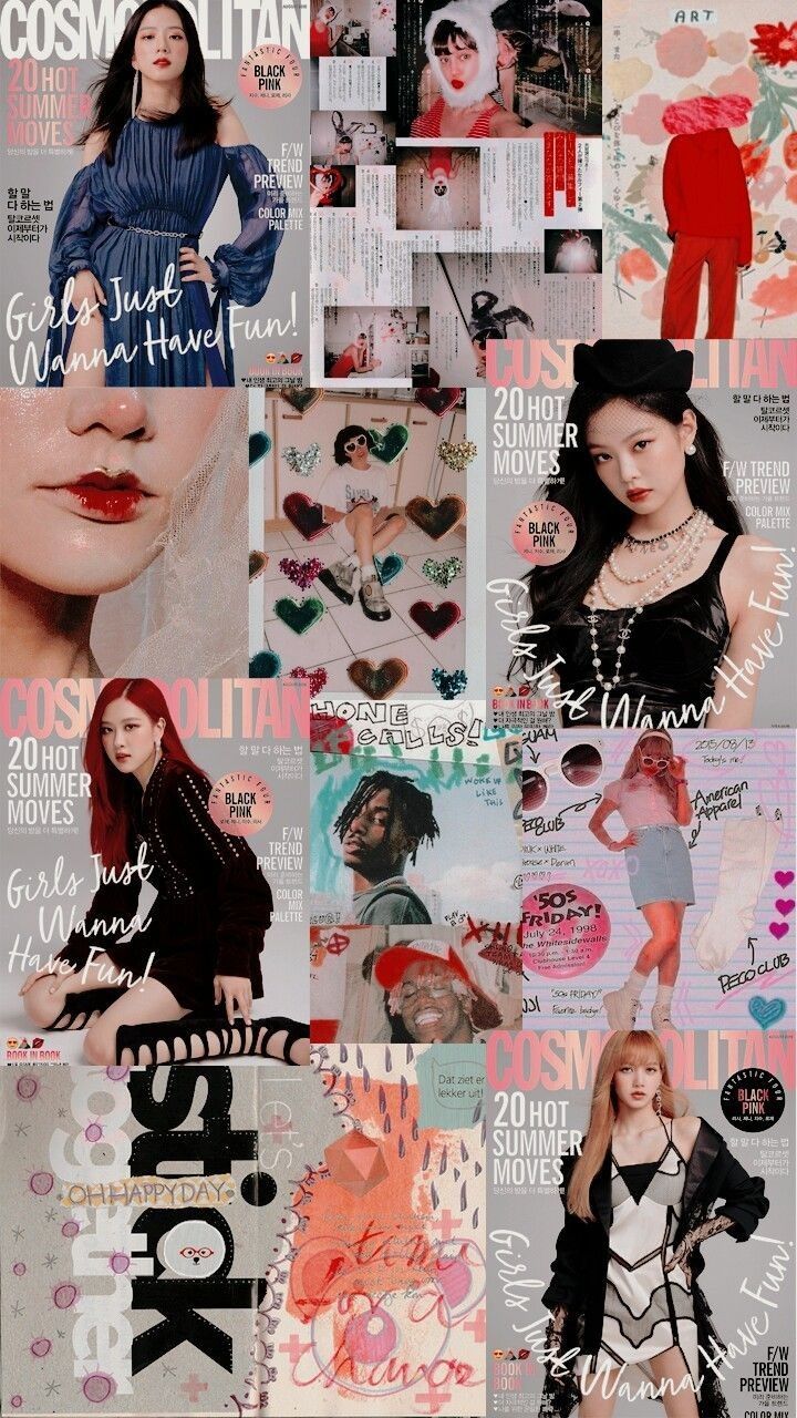 A collage of images from the Korean magazine Cosmopolitan - BLACKPINK