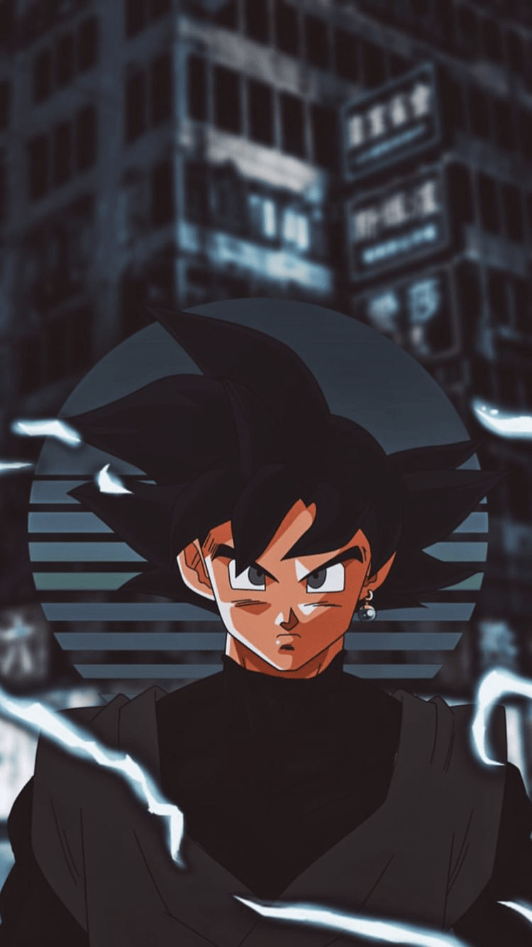 IPhone wallpaper of Goku from Dragon Ball Z standing in front of a cityscape - Goku