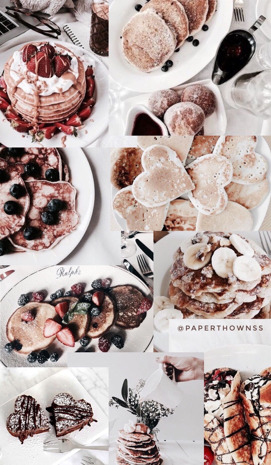 A collage of different types of pancakes with fruit on top - Bakery