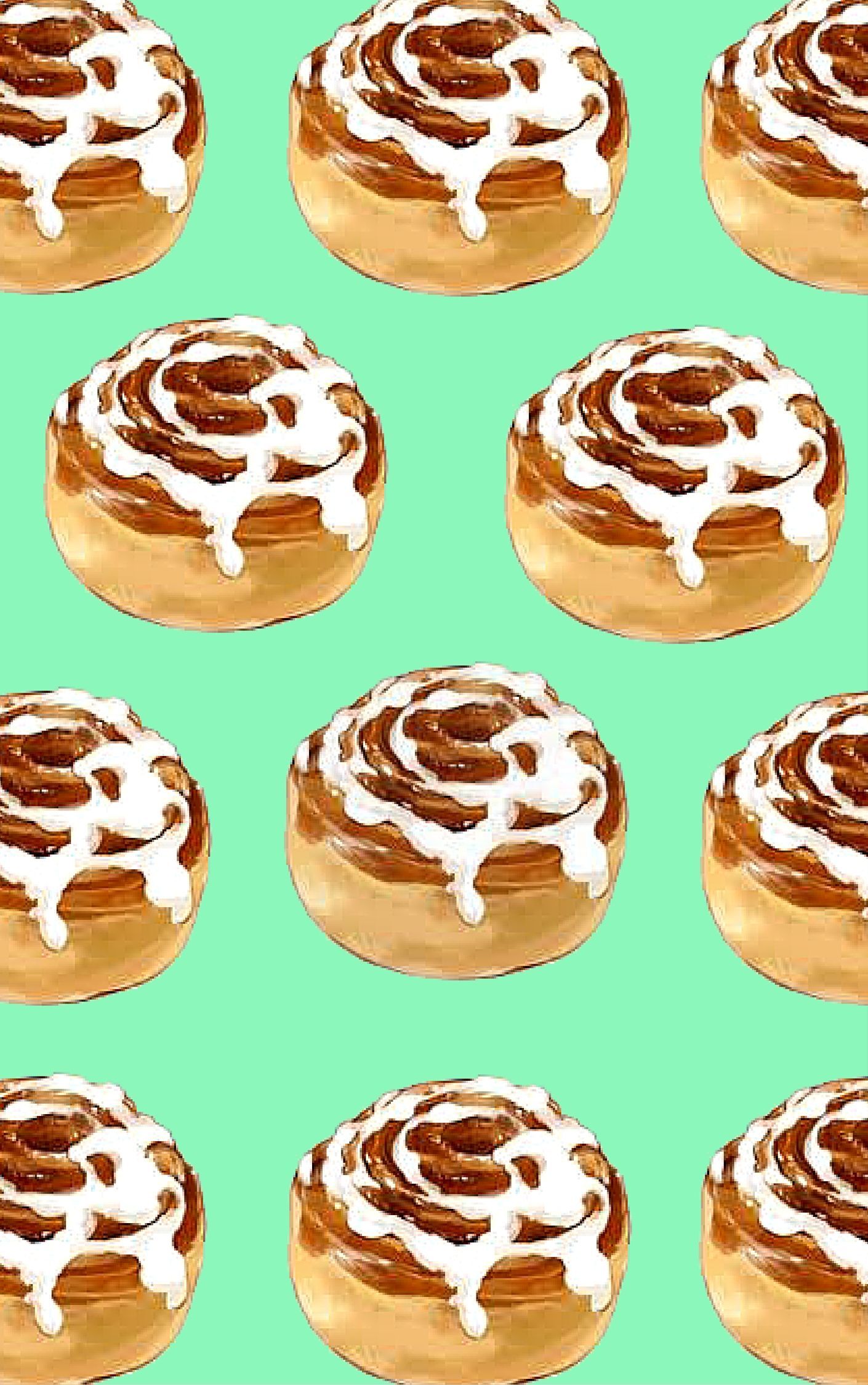 Cinnamon buns with icing on a green background - Bakery