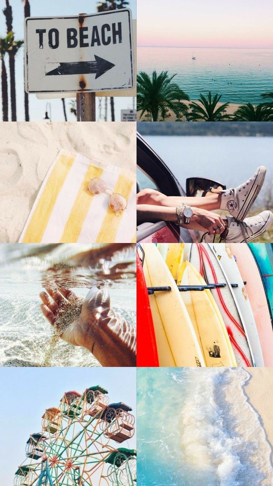 A collage of pictures showing people at the beach - Beach