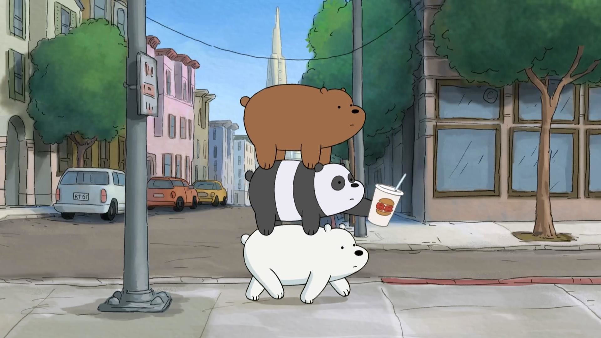 A cartoon of two bears and one bear on top - We Bare Bears