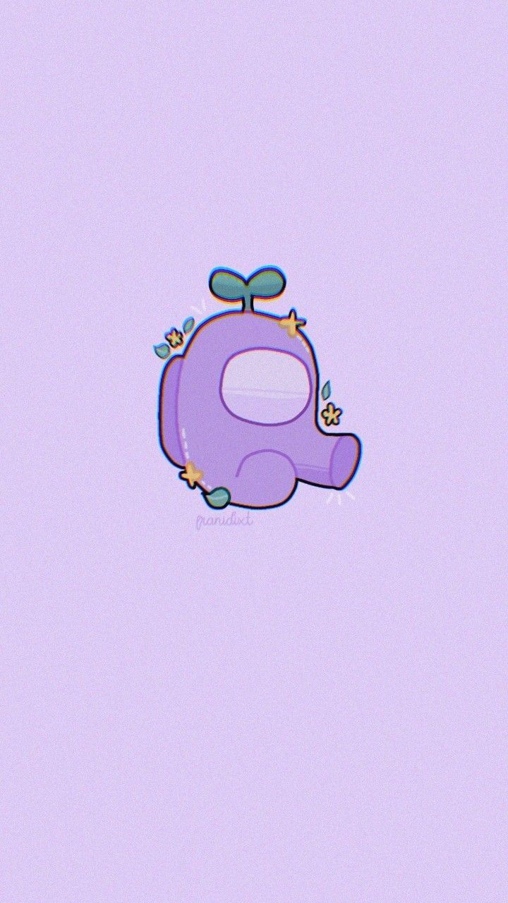 Aesthetic purple Among Us wallpaper with a cute cartoon style crewmate - Purple