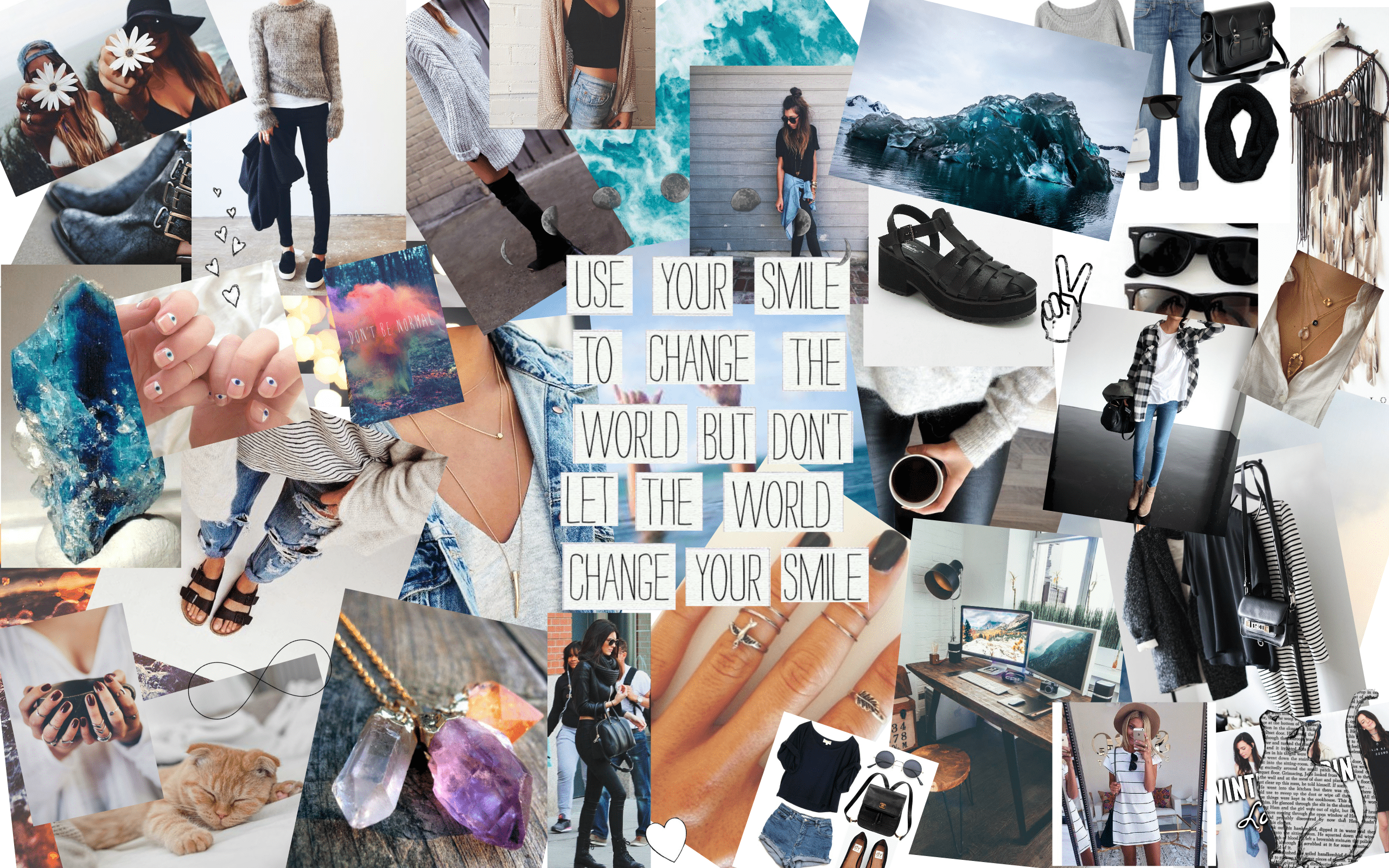 A collage of photos including people, shoes, handbags, and a cat. - Collage