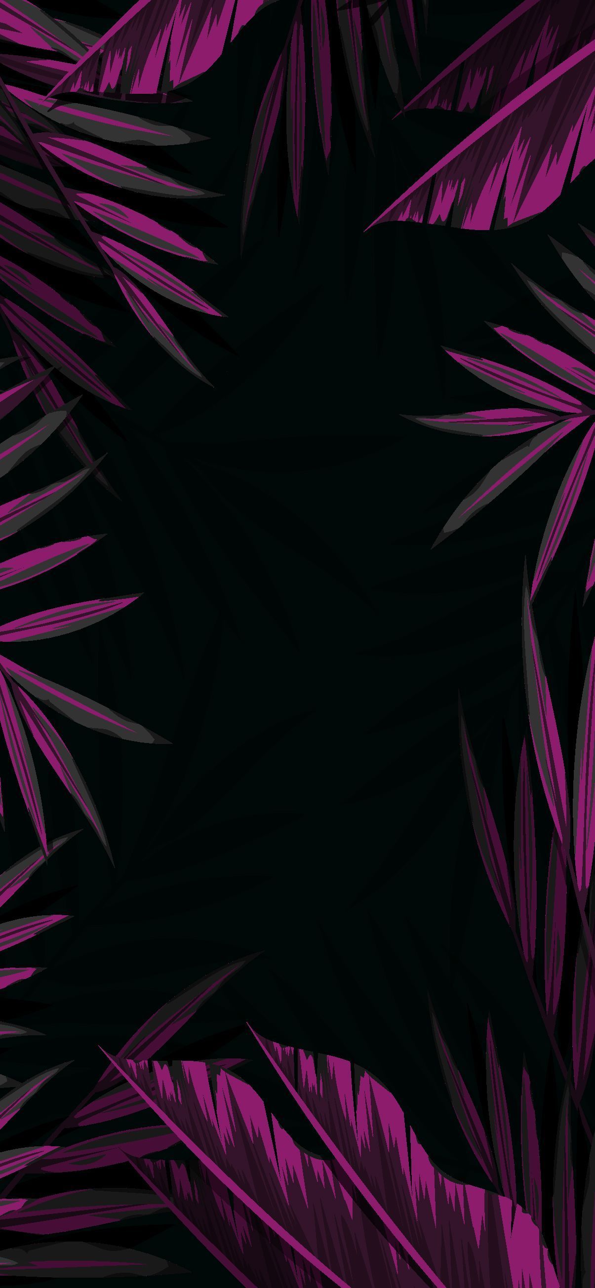 A purple and black background with palm leaves - Phone, dark phone