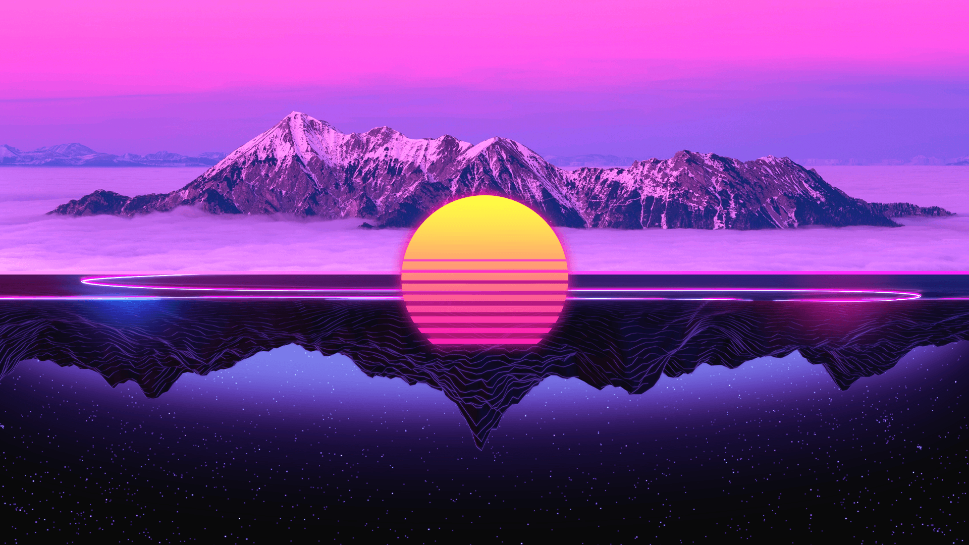 Sunset over a mountain range with a purple and pink sky - 1920x1080, sunrise