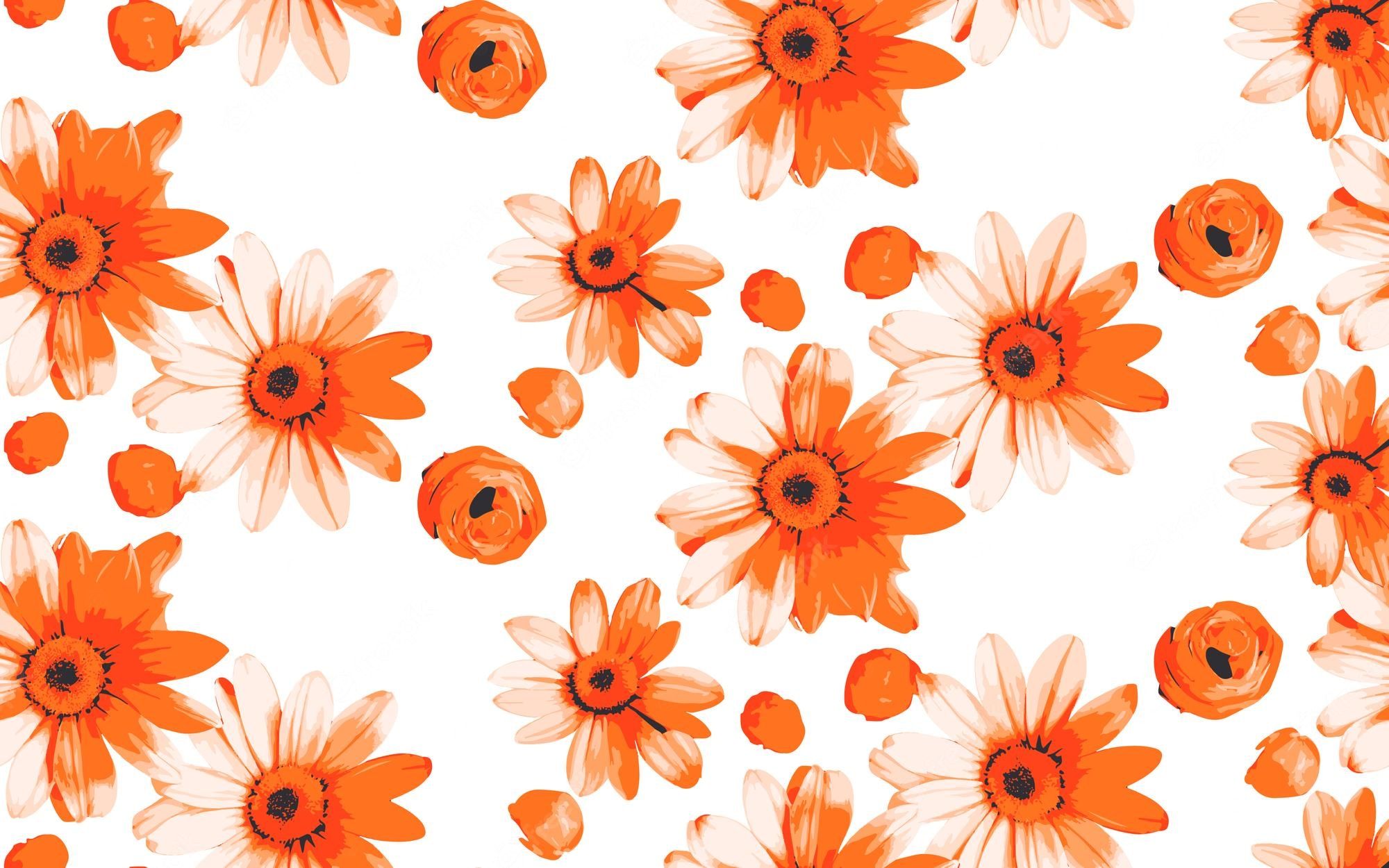 A pattern of orange flowers on white background - Orange