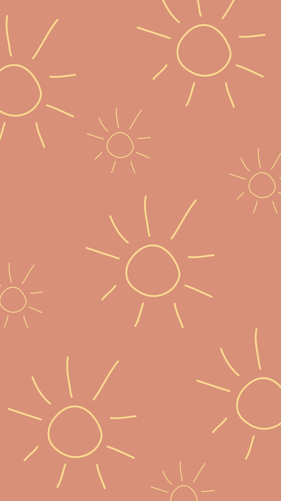 A pattern of suns on an orange background - Coral, boho